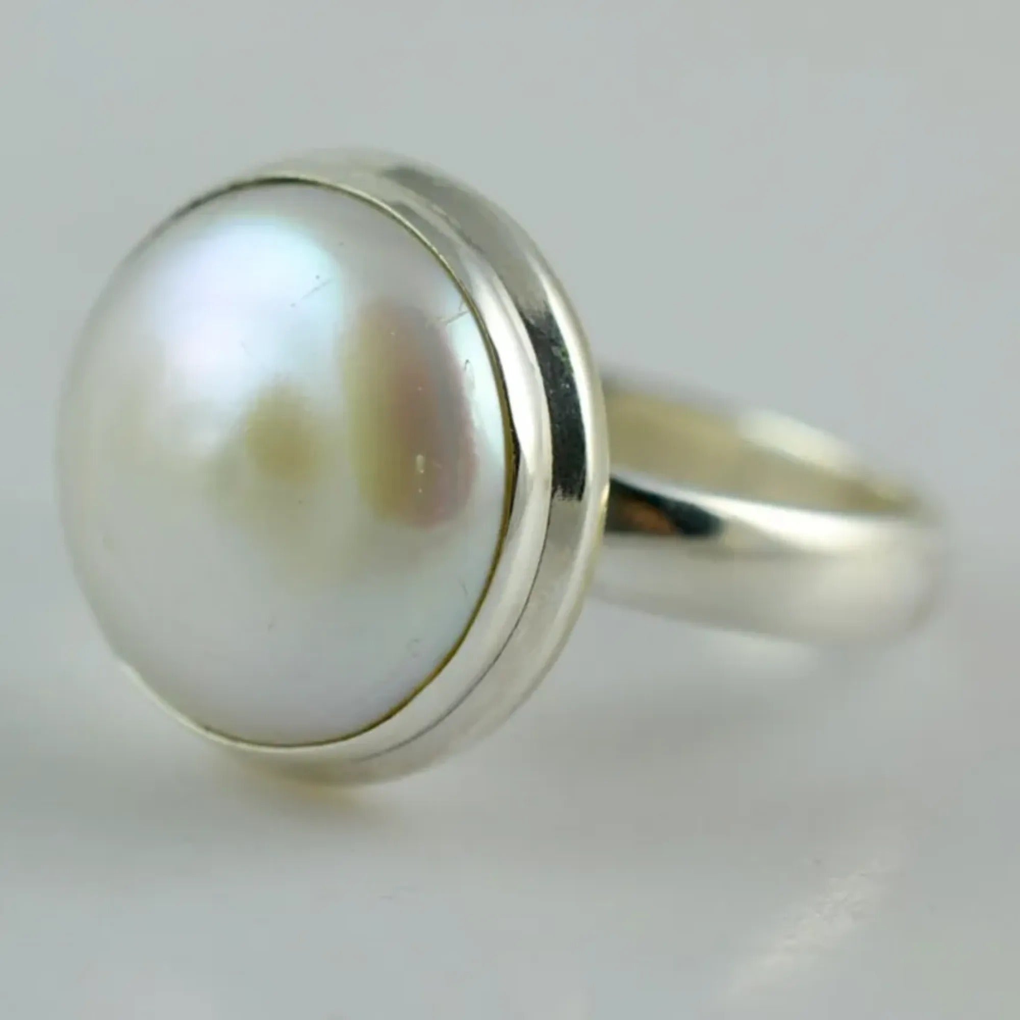 Coin Pearl Ring, 925 Sterling Silver Handmade statement Promise Ring, Freshwater Coin Pearl Jewelry, Gift for her Anniversary Birthday