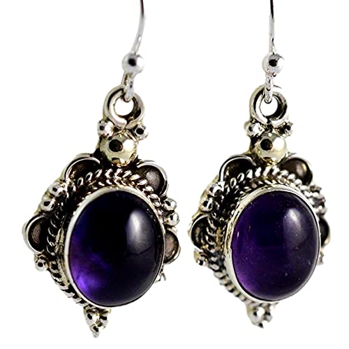 Navya Craft Amethyst 925 Sterling Silver Dangle Earrings Handmade Boho Jewelry Gift