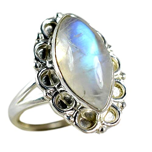 Rainbow Moonstone 925 Sterling Silver Handmade Statement Ring - Boho June Birthstone Jewelry - Perfect Gift for Her Birthday Anniversary Christmas Valentine Day