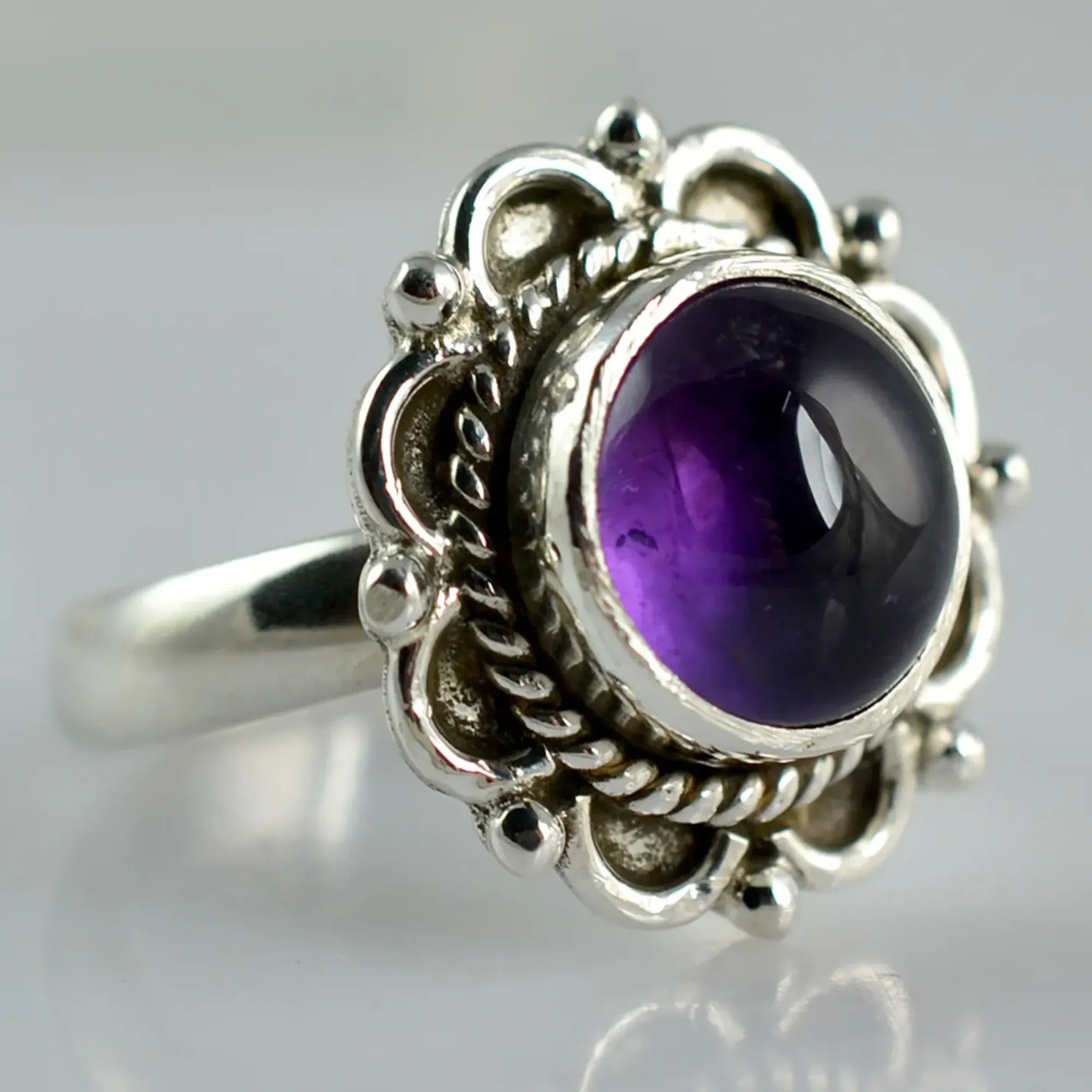 Navya Craft Amethyst Round 925 Sterling Silver Handmade Women Statement Ring, February Gemstone Ring, Amethyst Silver Ring Christmas Anniversary Birthday Valentine Day Gift wife her mother sister