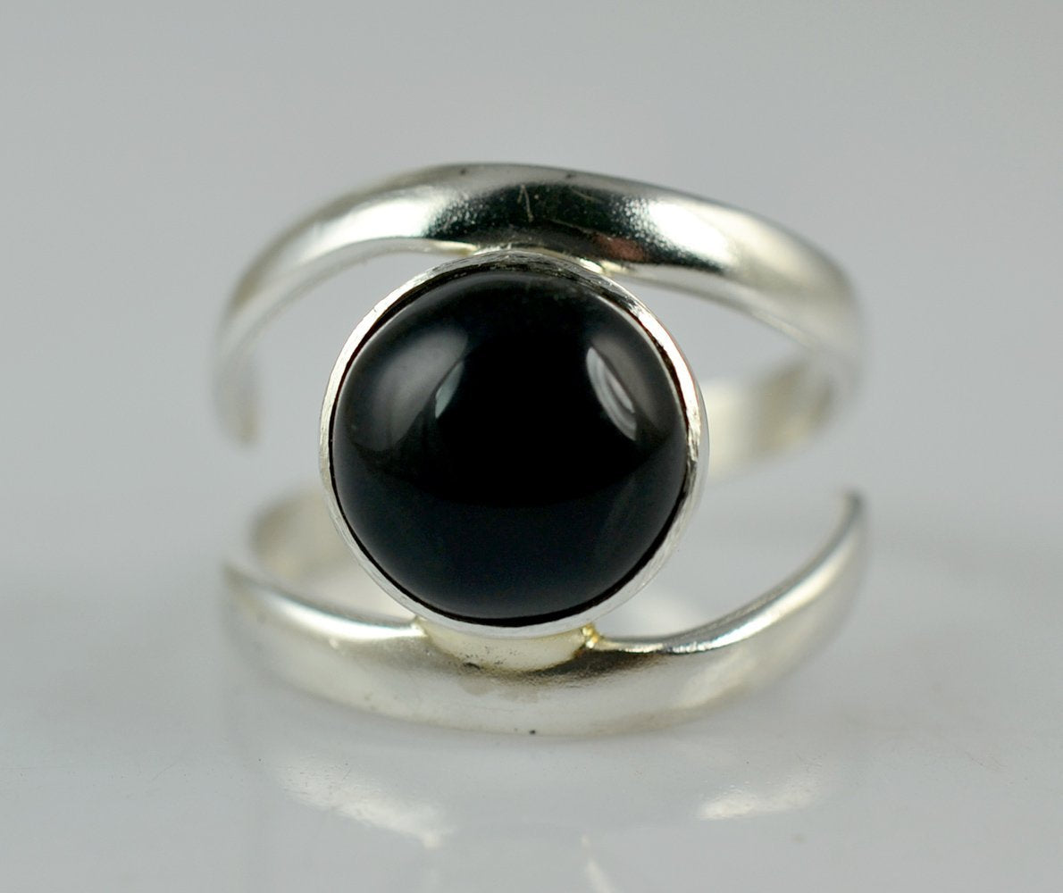 Black Onyx Ring, 925 Sterling Silver Handmade Statement Promise Ring, Natural Black Gemstone Round Jewelry, July Birthstone, Gift for her