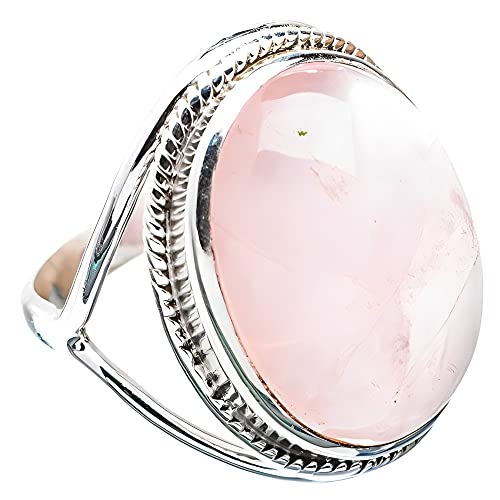 Rose Quartz Oval 925 Sterling Silver Handmade Ring - Boho January Birthstone Jewelry - Perfect Gift for Her Birthday Anniversary Christmas Valentine Day