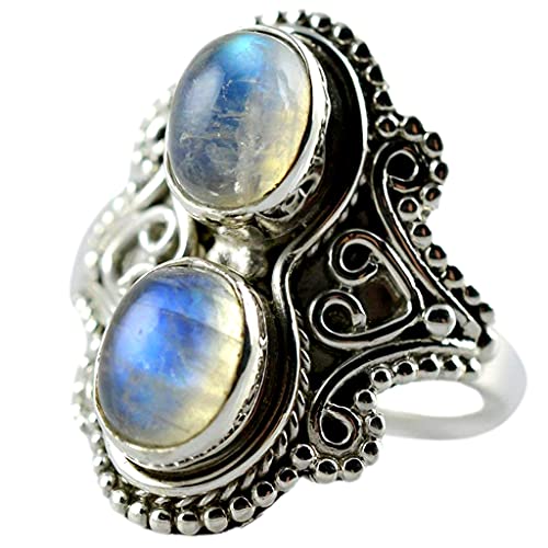 Rainbow Moonstone 925 Sterling Silver Handmade Statement Ring - Boho June Birthstone Jewelry - Perfect Gift for Her Birthday Anniversary Christmas Valentine Day