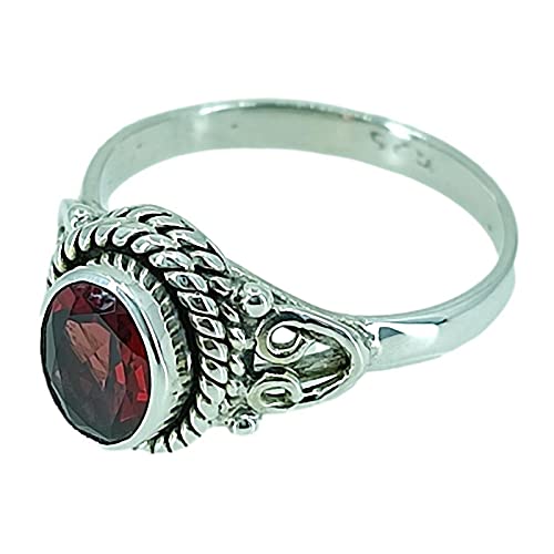 Red Garnet Oval 925 Sterling Silver Handmade Ring - Boho January Birthstone Jewelry - Perfect Gift for Her Birthday Anniversary Christmas Valentine