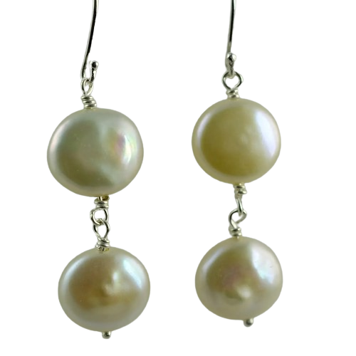 Coin Pearl Earrings, 925 Sterling Silver Handmade Dangle Earrings, Genuine Freshwater Coin Pearl Jewelry, Gift for her Birthday Anniversary