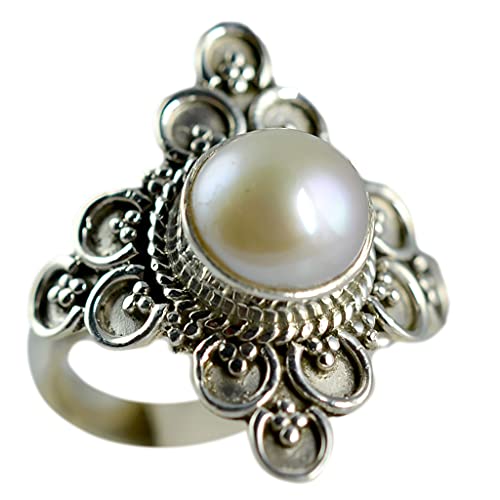 Navya Craft Freshwater Pearl 925 Sterling Silver Women Ring Boho Jewelry Sizes 4 to 13 US