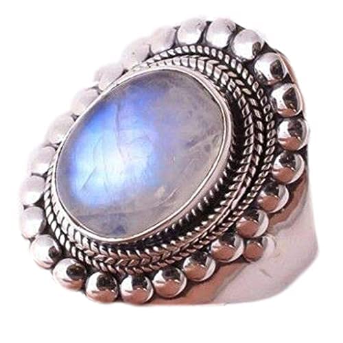 Rainbow Moonstone 925 Sterling Silver Handmade Statement Ring - Boho June Birthstone Jewelry - Perfect Gift for Her Birthday Anniversary Christmas Valentine Day