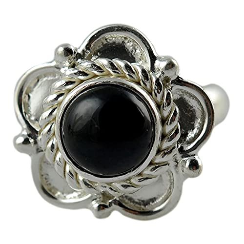 Navya Craft Black Onyx 925 Sterling Silver Handmade Ring, Boho Jewelry Size 4-14 for Christmas Anniversary Birthday Valentine's Day Gift