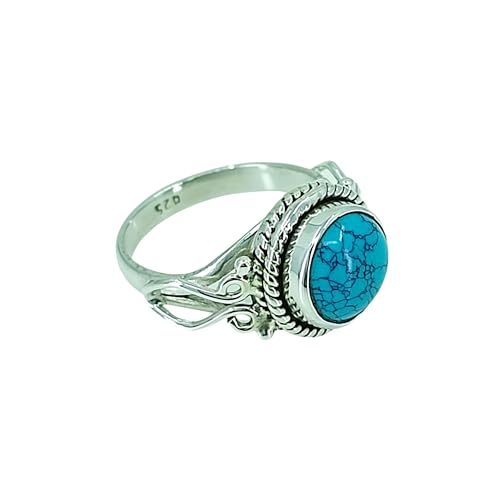 Turquoise Round Shape 925 Sterling Silver Handmade Ring - Boho December Birthstone Jewelry - Perfect Gift for Her Birthday Anniversary Christmas Valentine Turquoise Ring