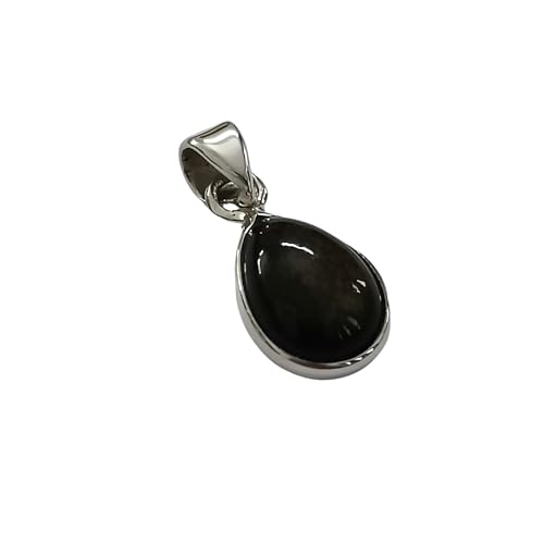 Natural Black Gold Sheen Obsidian Pear Shape 925 Sterling Silver Handmade Pendant for Necklace, Gift for her