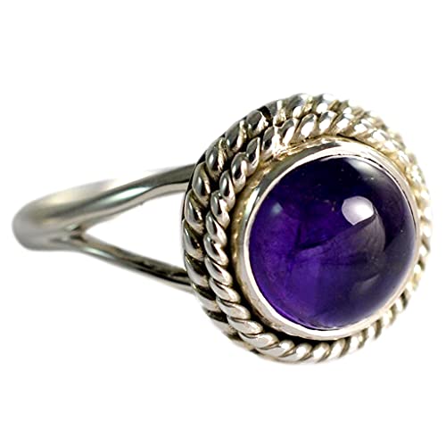 Navya Craft Amethyst Round 925 Sterling Silver Handmade Ring Boho Jewelry Size 4 to 13