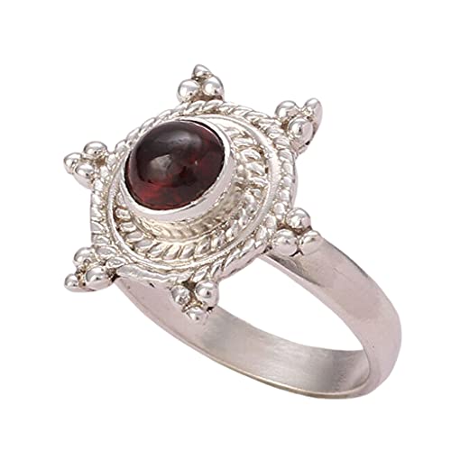 Garnet 925 Sterling Silver Handmade Ring - Boho January Birthstone Jewelry - Perfect Gift for Her Birthday Anniversary Christmas Valentine Day