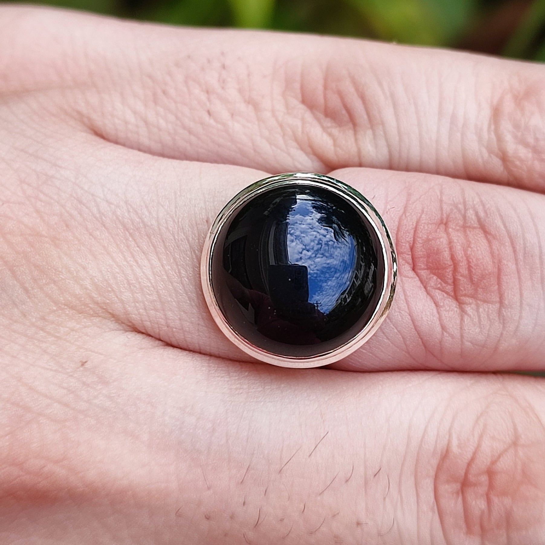 Black Onyx 925 Sterling Silver Handmade Women Statement Ring, Black Onyx Round Silver Ring, Black Gemstone Silver Ring