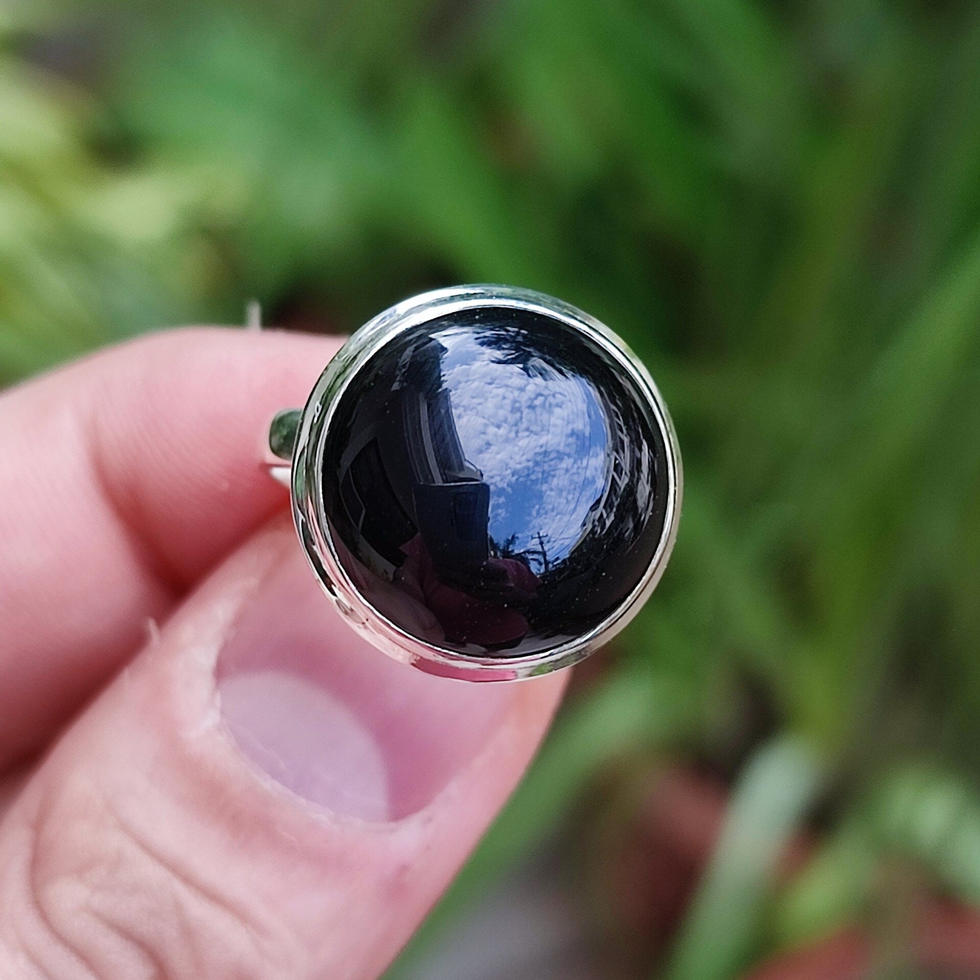 Black Onyx 925 Sterling Silver Handmade Women Statement Ring, Black Onyx Round Silver Ring, Black Gemstone Silver Ring