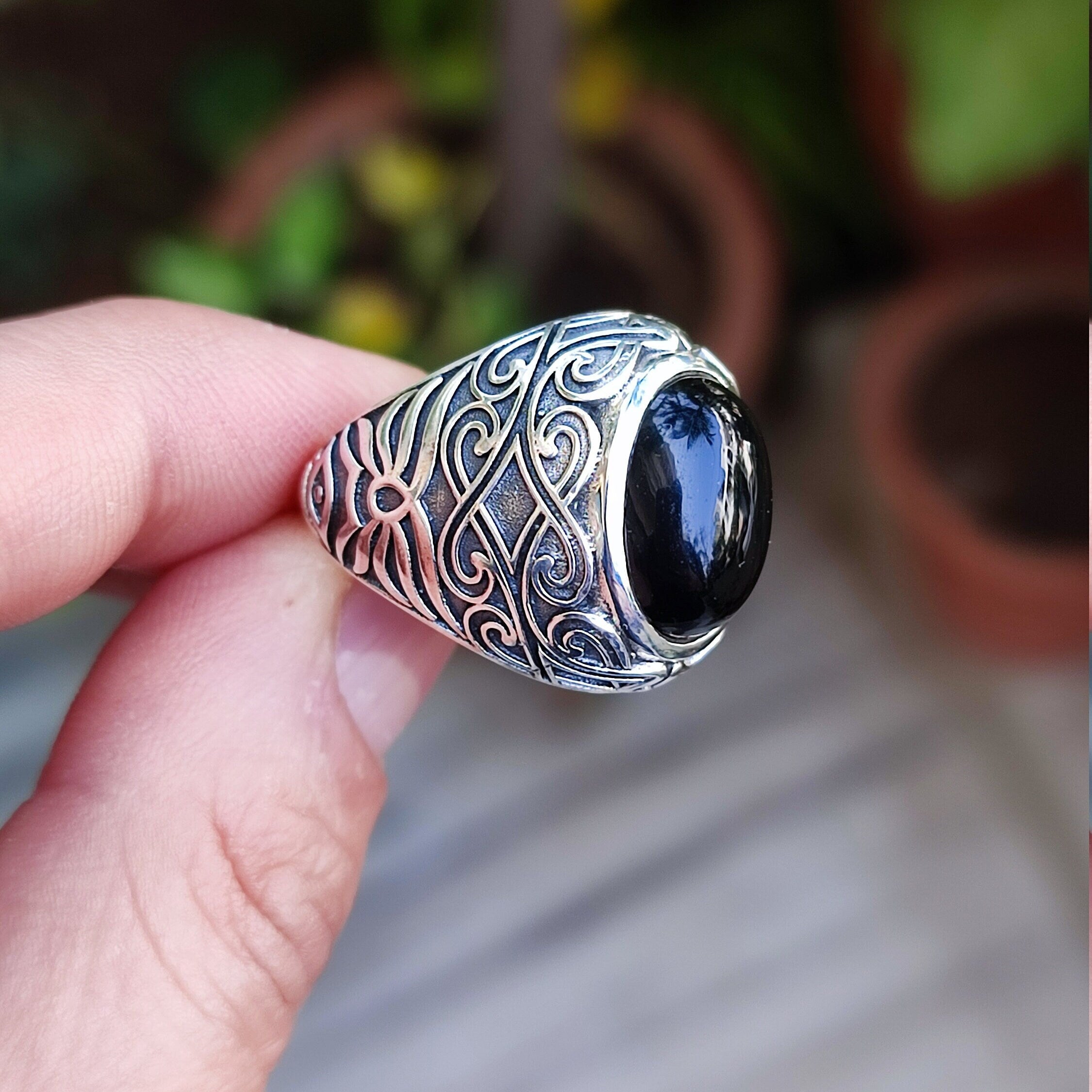 Novica Handmade Sterling Silver Onyx & Marcasite Cocktail Ring - 'Starry Midnight' Black Gemstone Ring, Artisan Crafted In Thailand