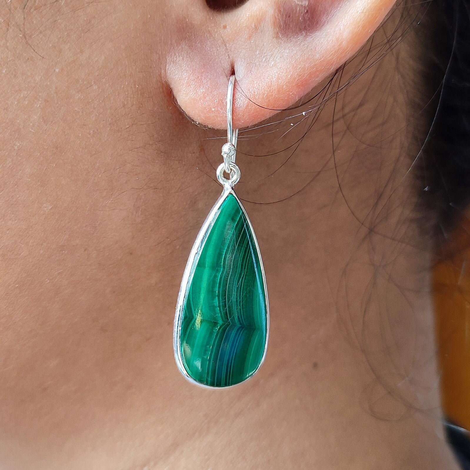 Malachite Pear shape Dangle Drop Earrings, 925 Sterling Silver Handmade Earrings, Gift for Her, Gemstone Earrings, Birthstone Earrings