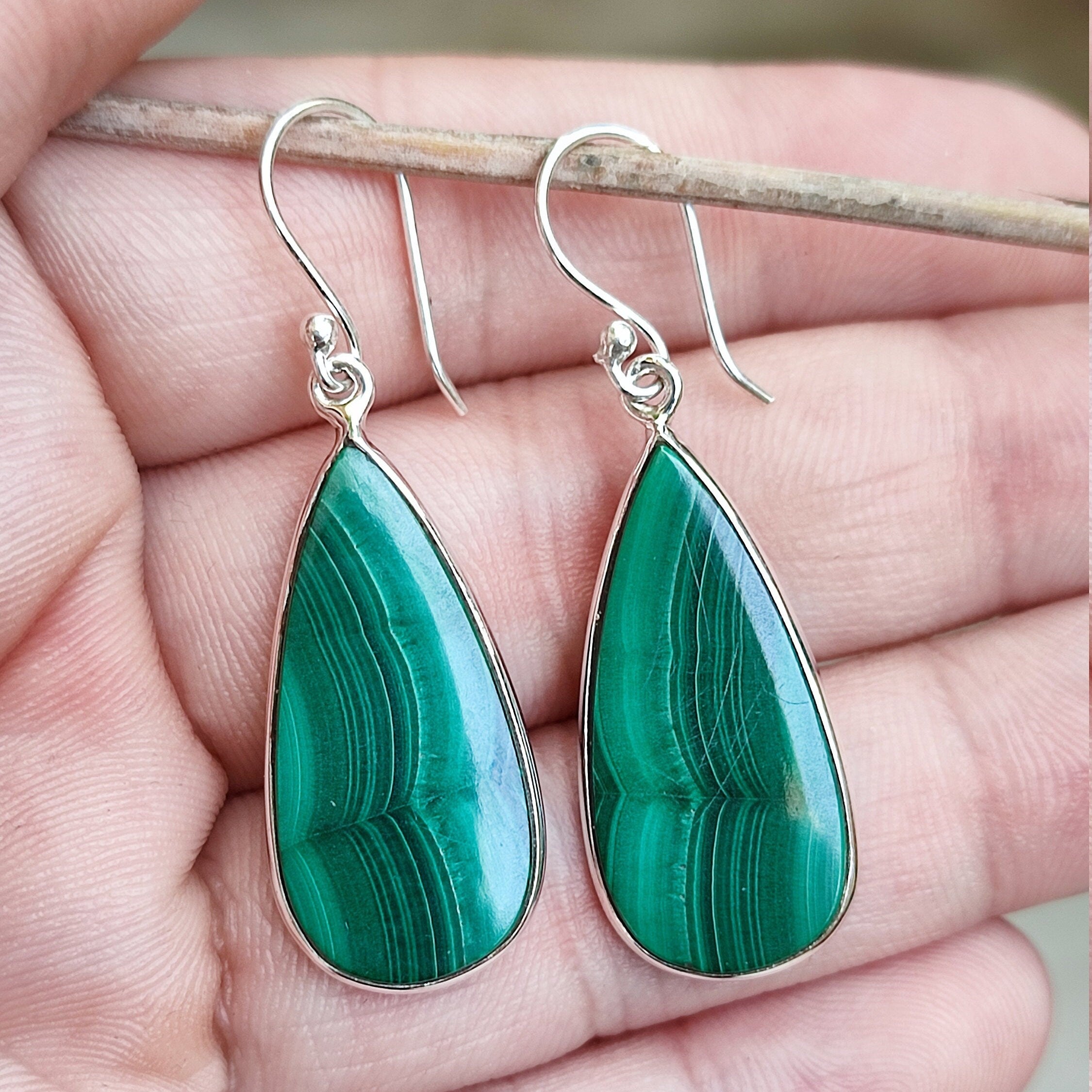 Malachite Pear shape Dangle Drop Earrings, 925 Sterling Silver Handmade Earrings, Gift for Her, Gemstone Earrings, Birthstone Earrings