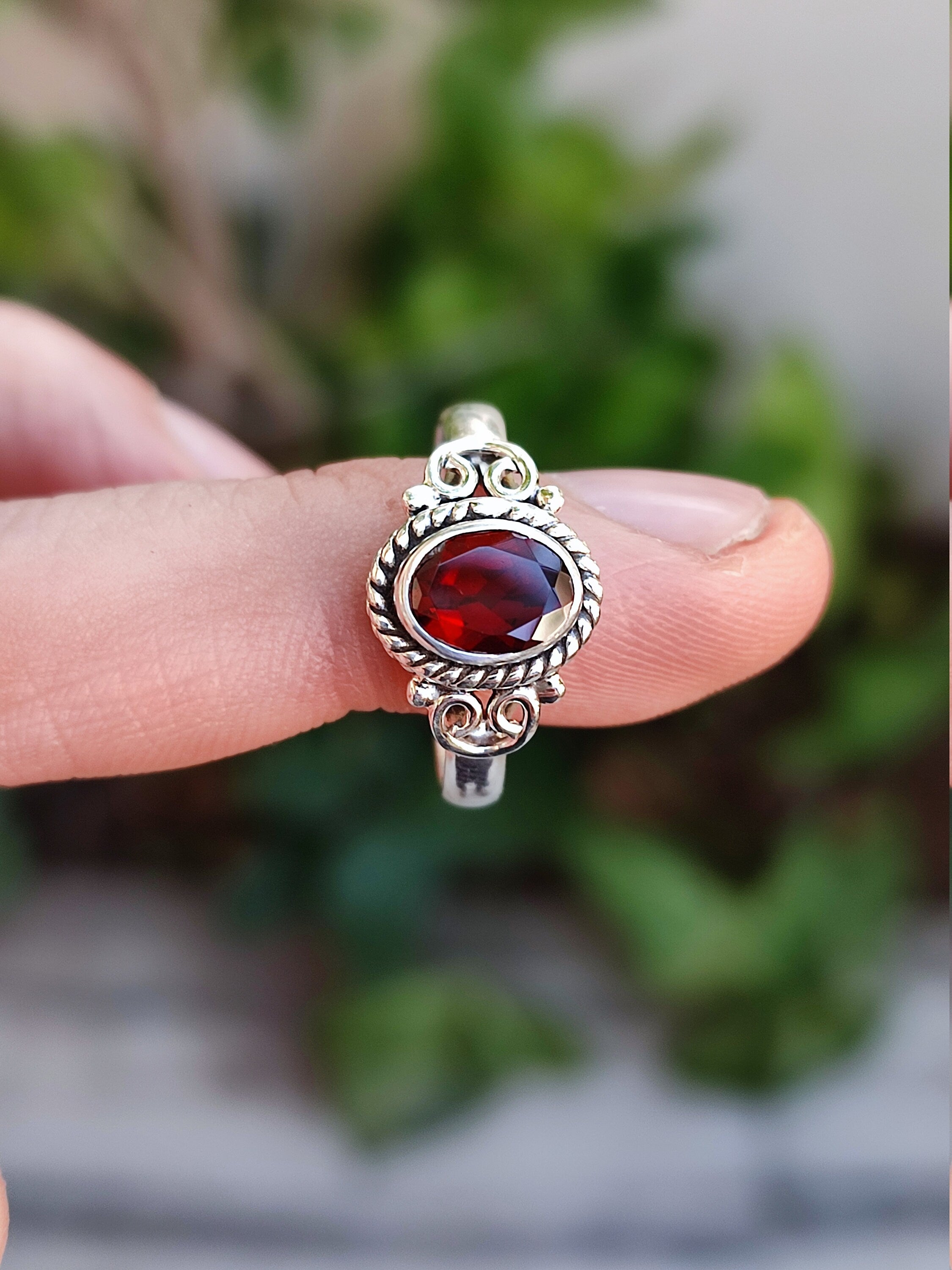 Garnet Sterling Silver Handmade Women Ring, Genuine Garnet Ring, Garnet Silver Ring, Gemstone Jewelry, Gifts for Her