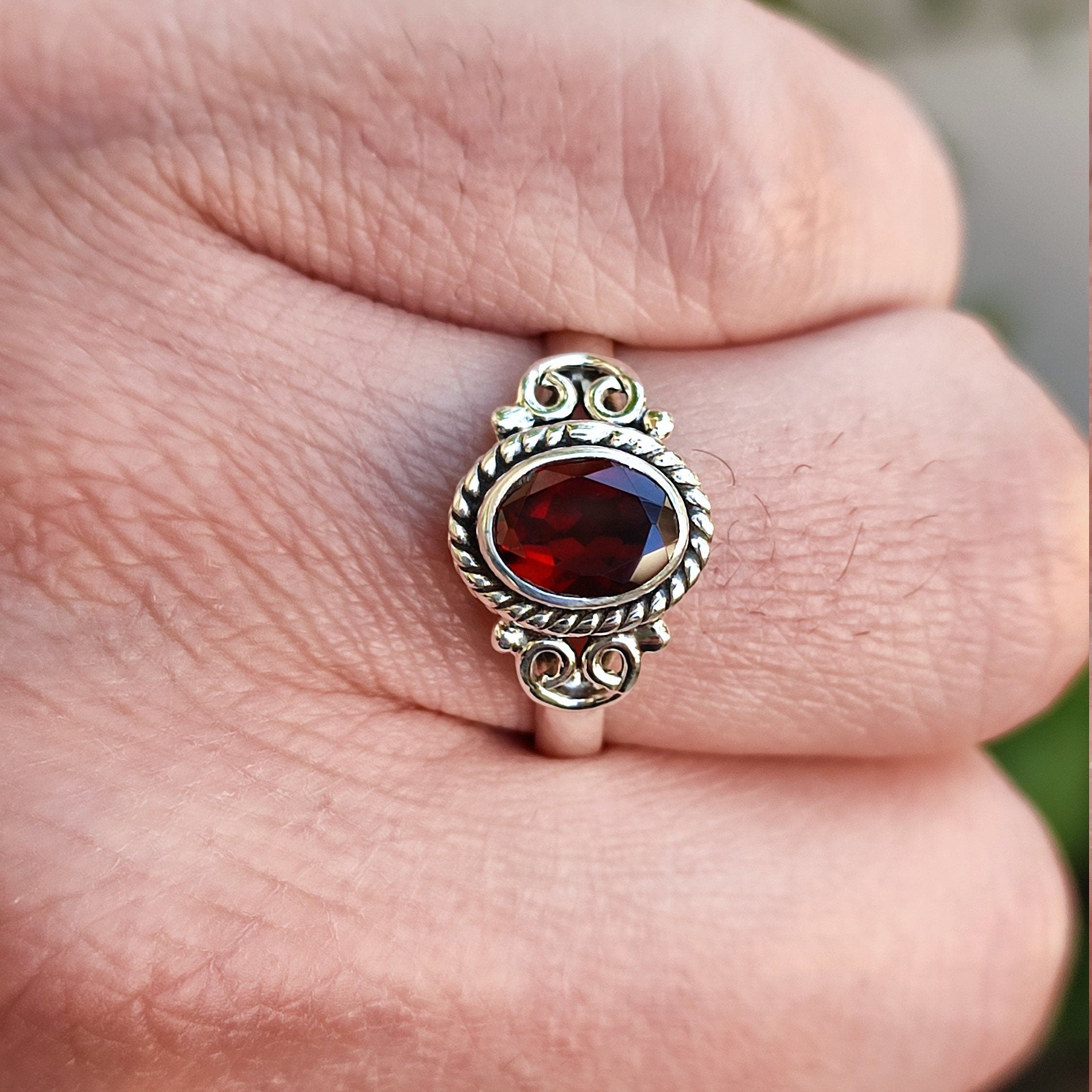 Garnet Sterling Silver Handmade Women Ring, Genuine Garnet Ring, Garnet Silver Ring, Gemstone Jewelry, Gifts for Her