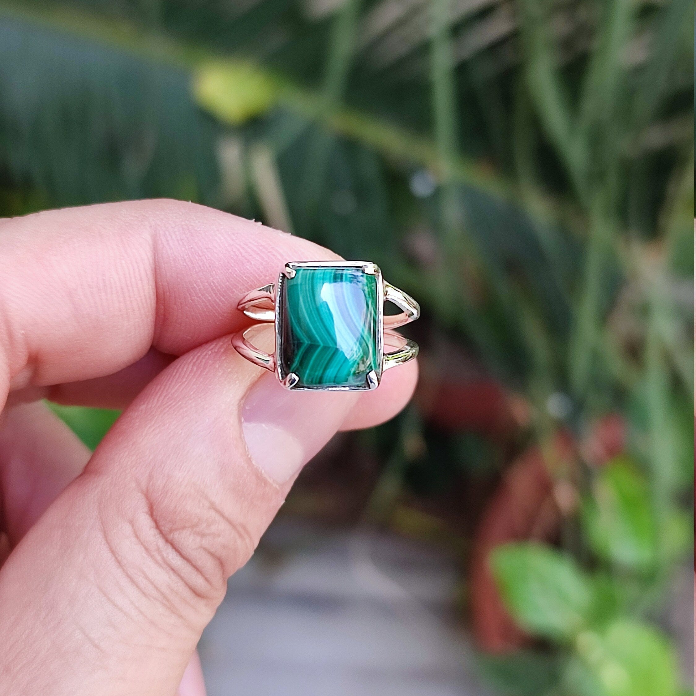 Malachite Cushion Shape 925 Sterling Silver Handmade Women Ring, Gift for Her, Gemstone Ring, Malachite Silver Ring