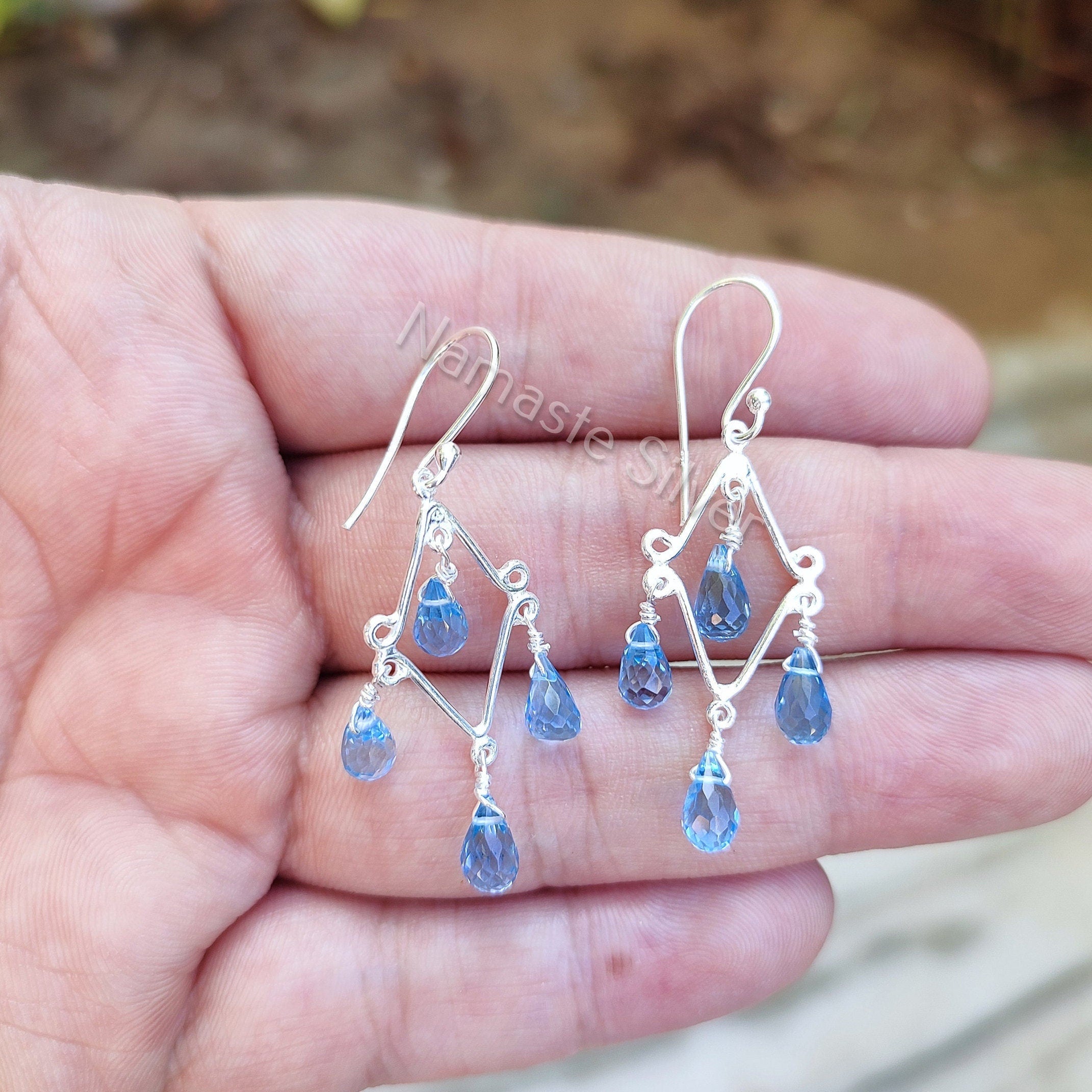 Blue Topaz Earrings, 925 Sterling Silver Handmade Dangle Drop Earrings, Natural Blue Topaz Teardrop Beads Jewelry, Gift for her