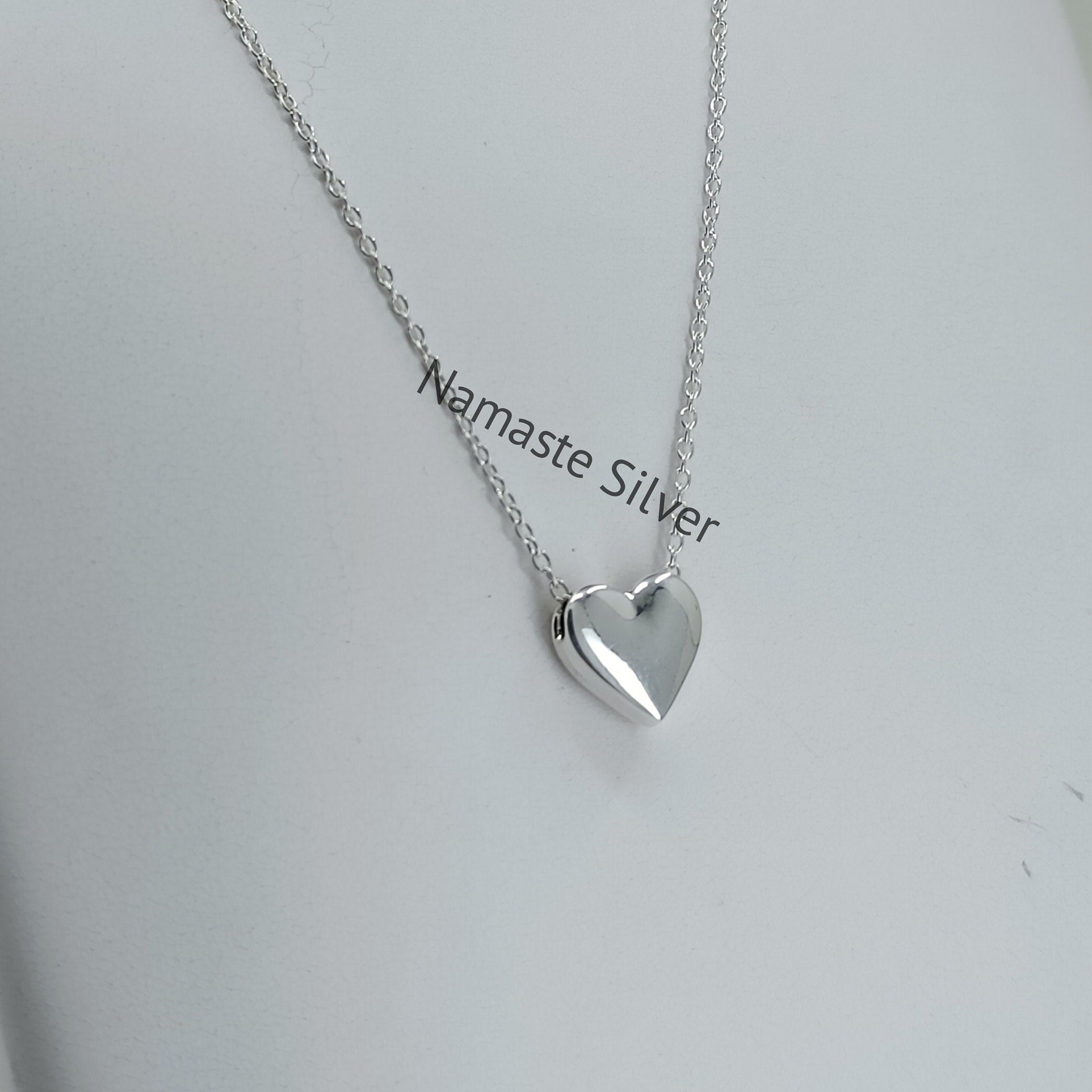 Heart Necklace 925 Sterling Silver Charm Pendant Necklace, Dainty Silver Heart Necklace, minimalist jewelry, Love Valentine Gift for Her