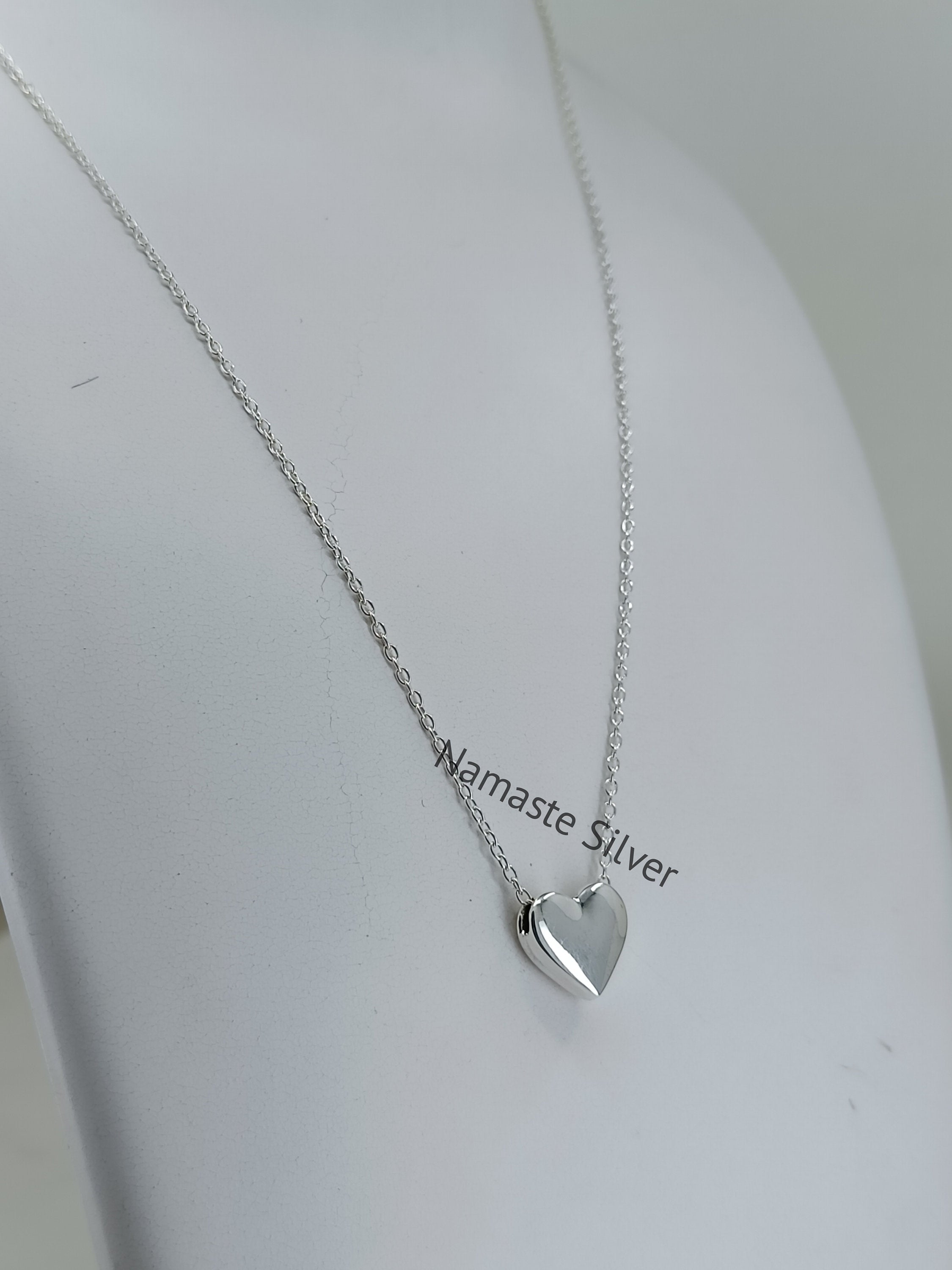 Heart Necklace 925 Sterling Silver Charm Pendant Necklace, Dainty Silver Heart Necklace, minimalist jewelry, Love Valentine Gift for Her