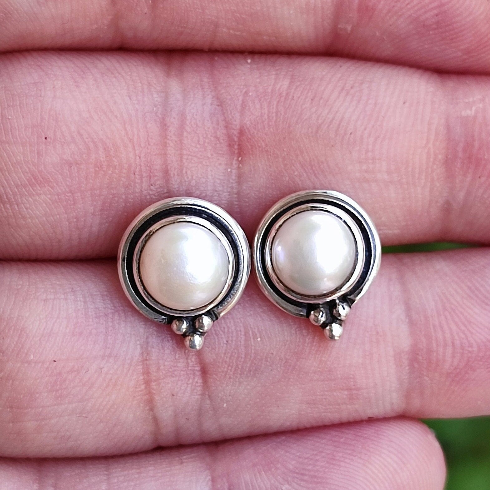 Freshwater Pearl Sterling Silver Stud Earrings Handmade Minimalist Jewelry Gift for her Birthday Anniversary Christmas Valentines Mother Day