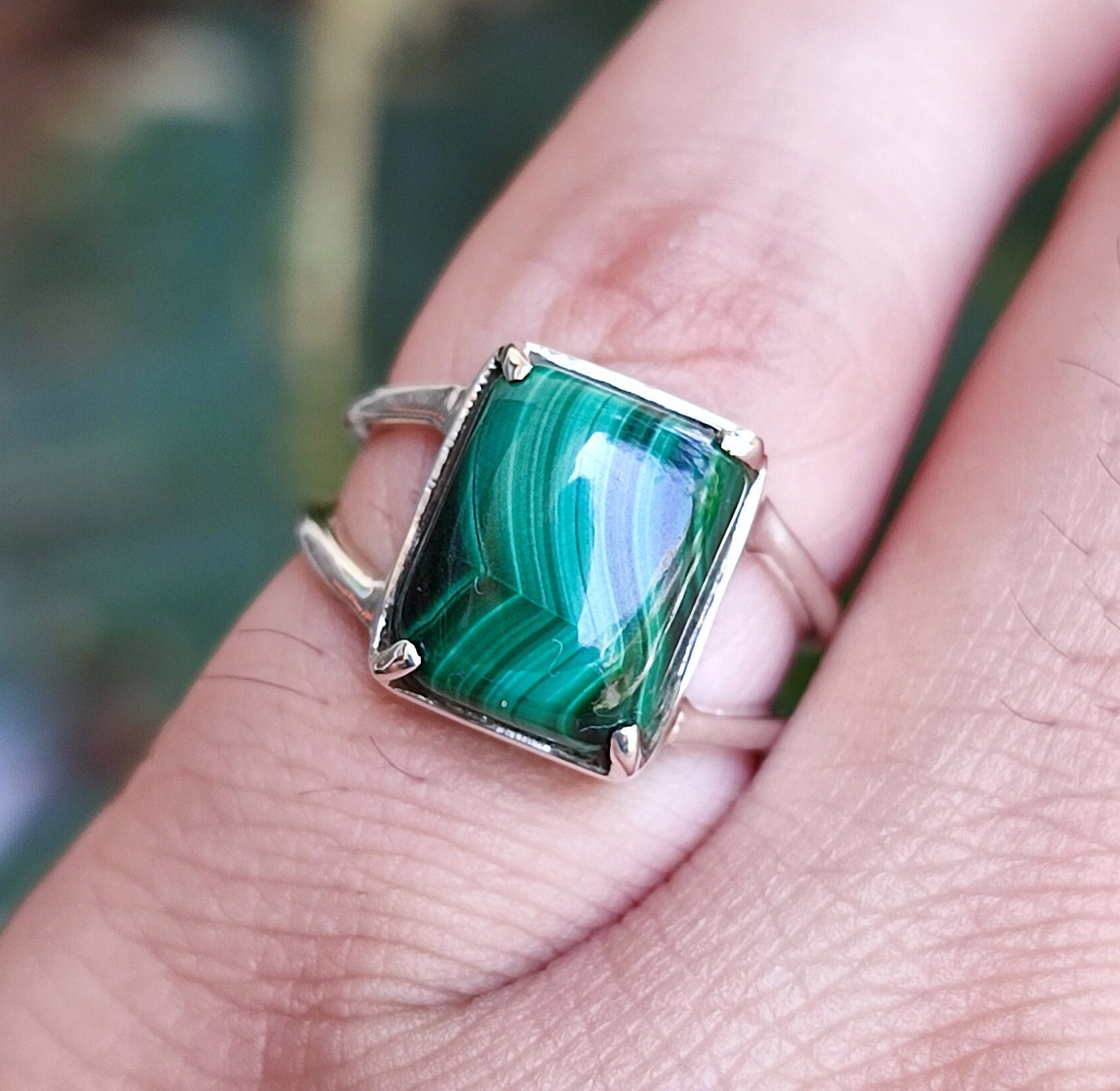 Malachite Cushion Shape 925 Sterling Silver Handmade Women Ring, Gift for Her, Gemstone Ring, Malachite Silver Ring