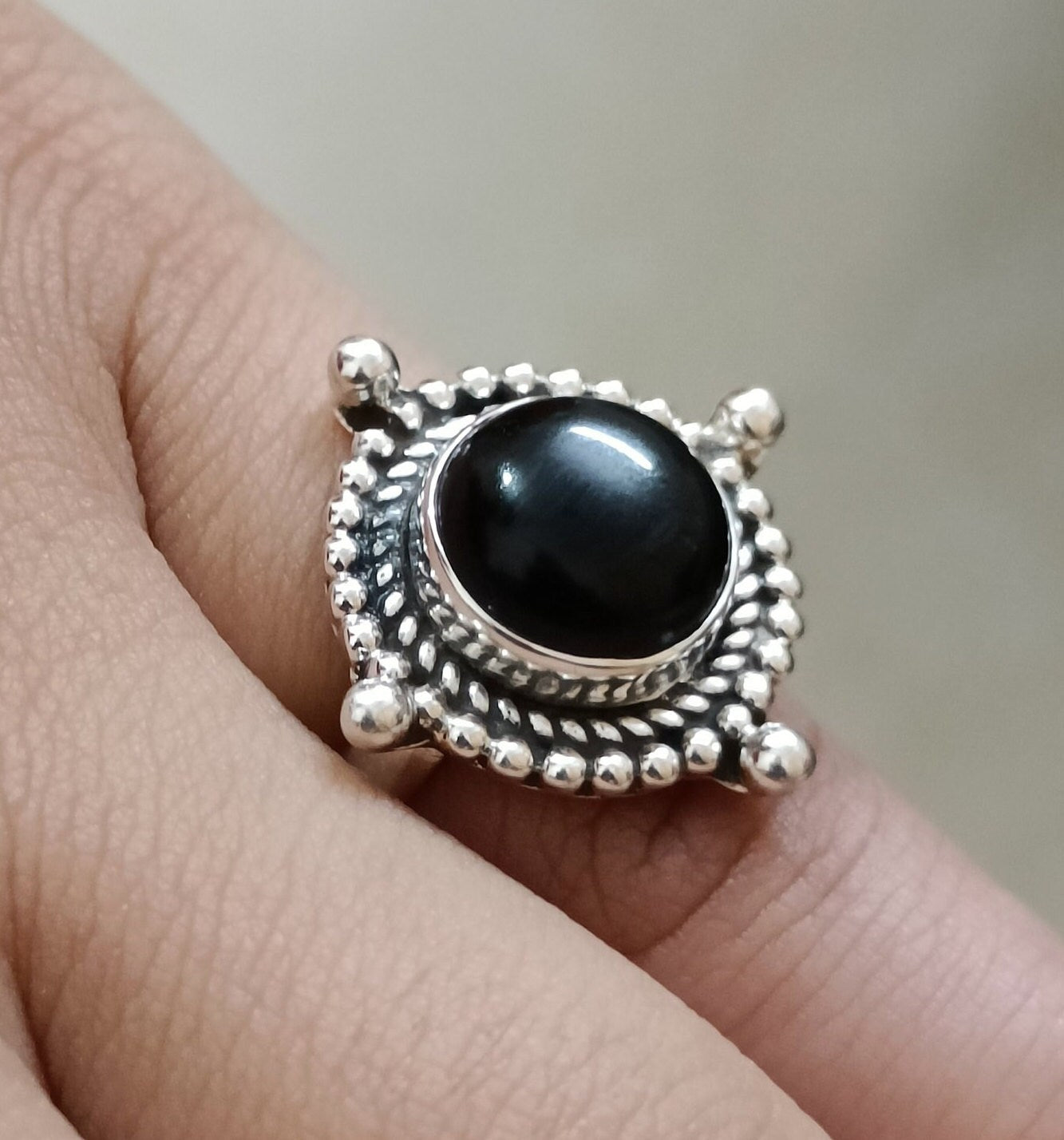 Natural Black Onyx Round 925 Sterling Silver Handmade Statement Women Ring, Black Onyx Silver Ring, Black Gemstone Boho Ring, Gift for Her