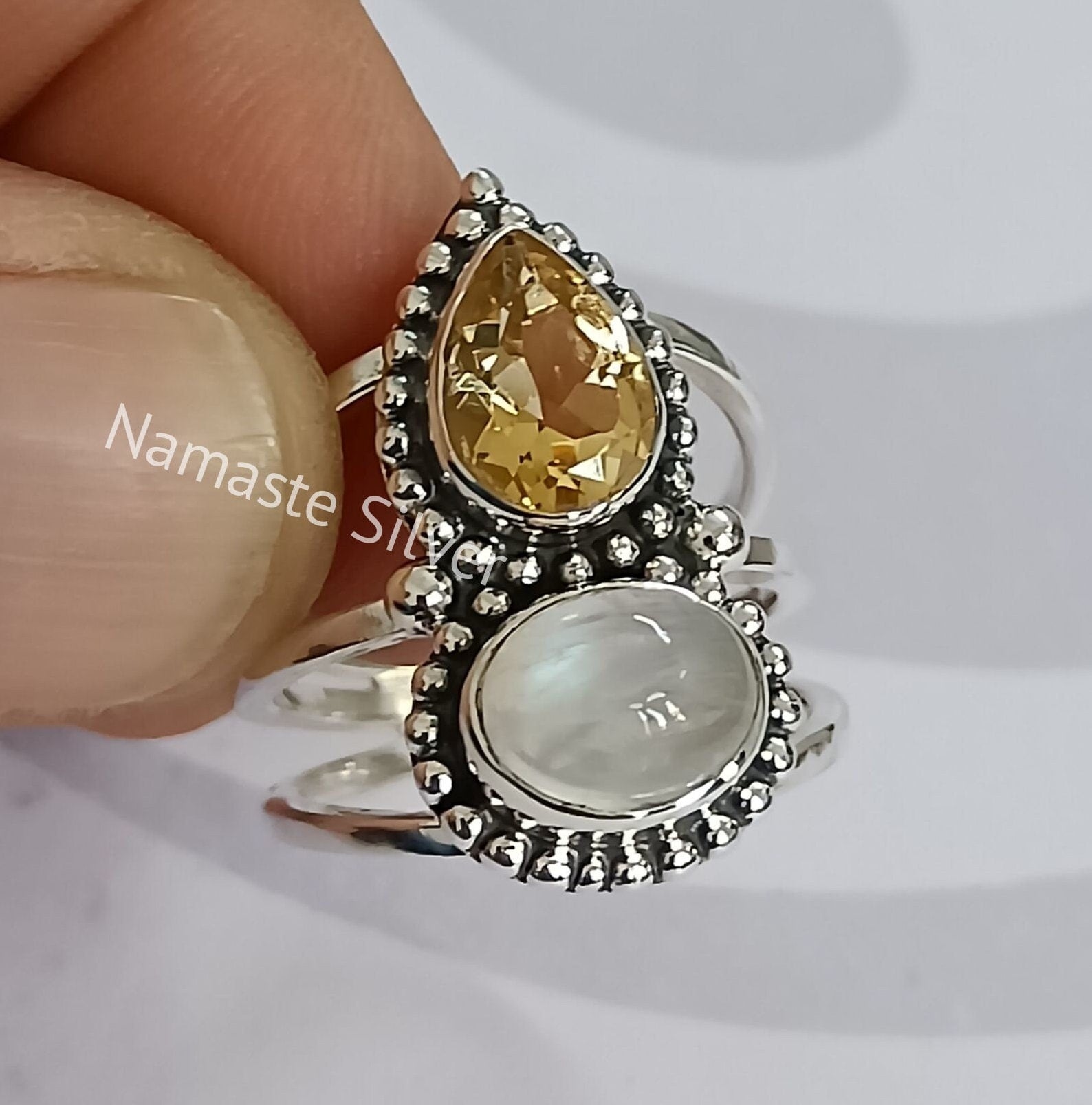 Natural Citrine, Rainbow Moonstone 925 Sterling Silver Handmade Statement Women Ring, Citrine Silver Ring, November Birthstone Ring