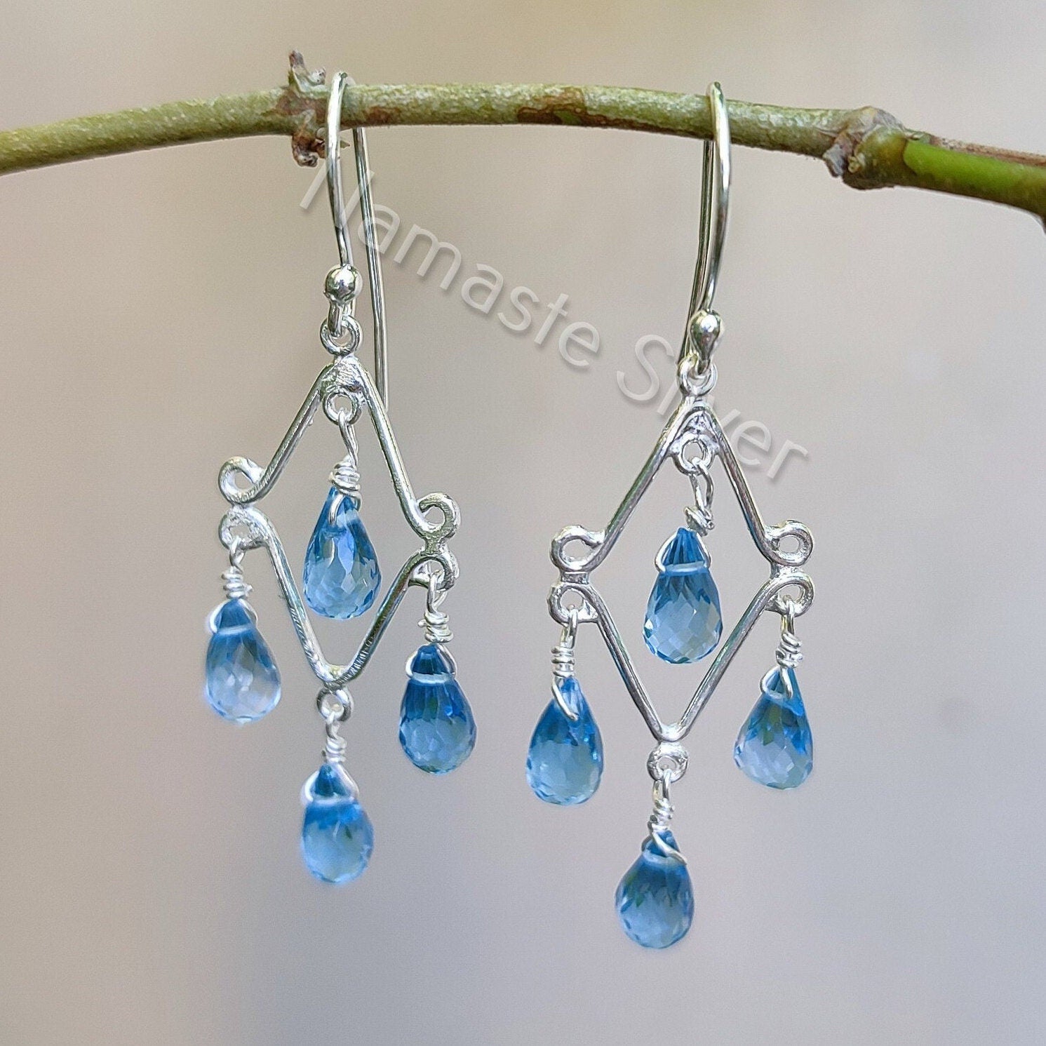 Blue Topaz Earrings, 925 Sterling Silver Handmade Dangle Drop Earrings, Natural Blue Topaz Teardrop Beads Jewelry, Gift for her