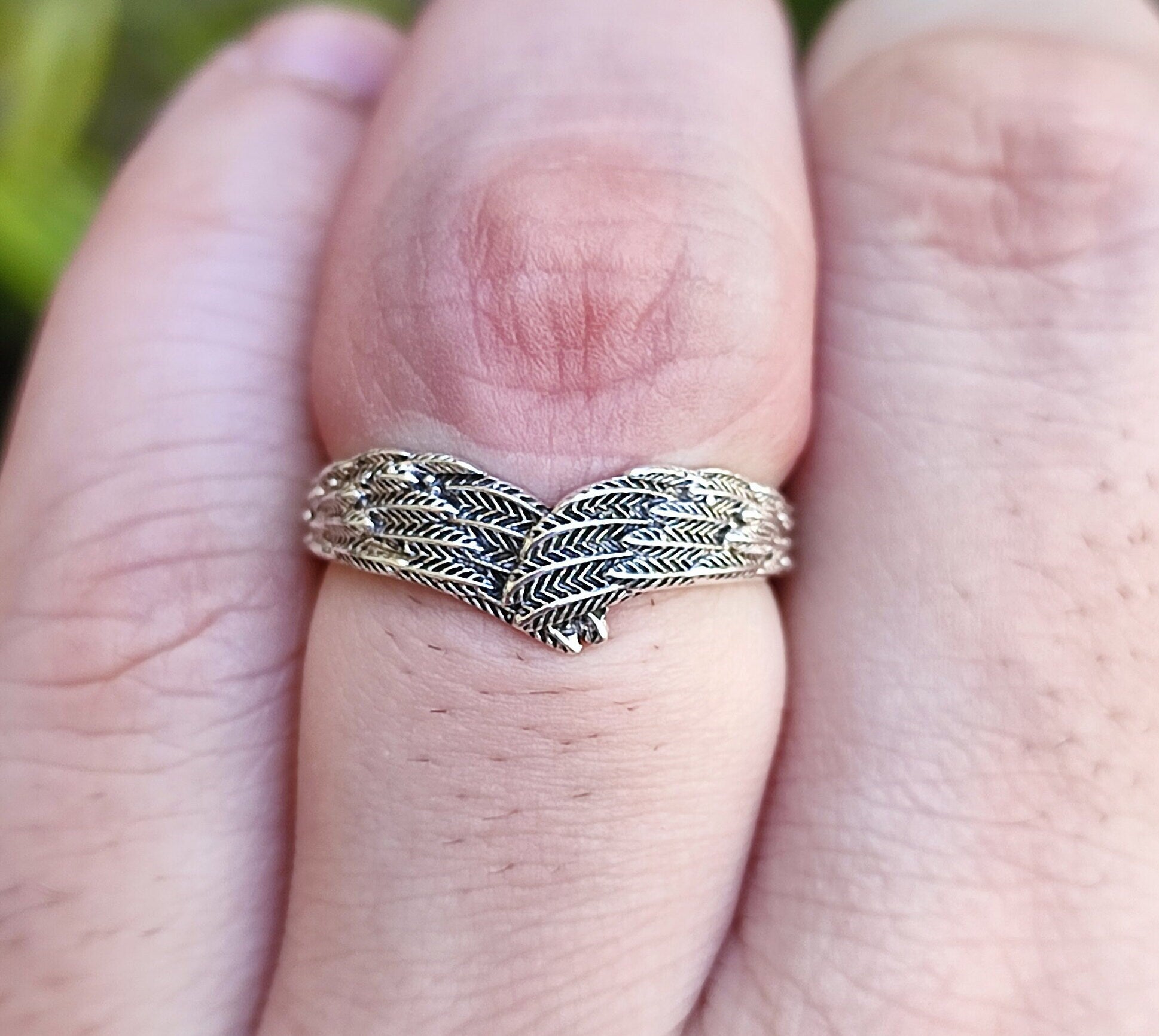 Sterling Silver Angel Feather Ring - Wing Hug Dainty Knuckle Band - Minimalist Gift for Her Birthday Anniversary Christmas Valentines Day