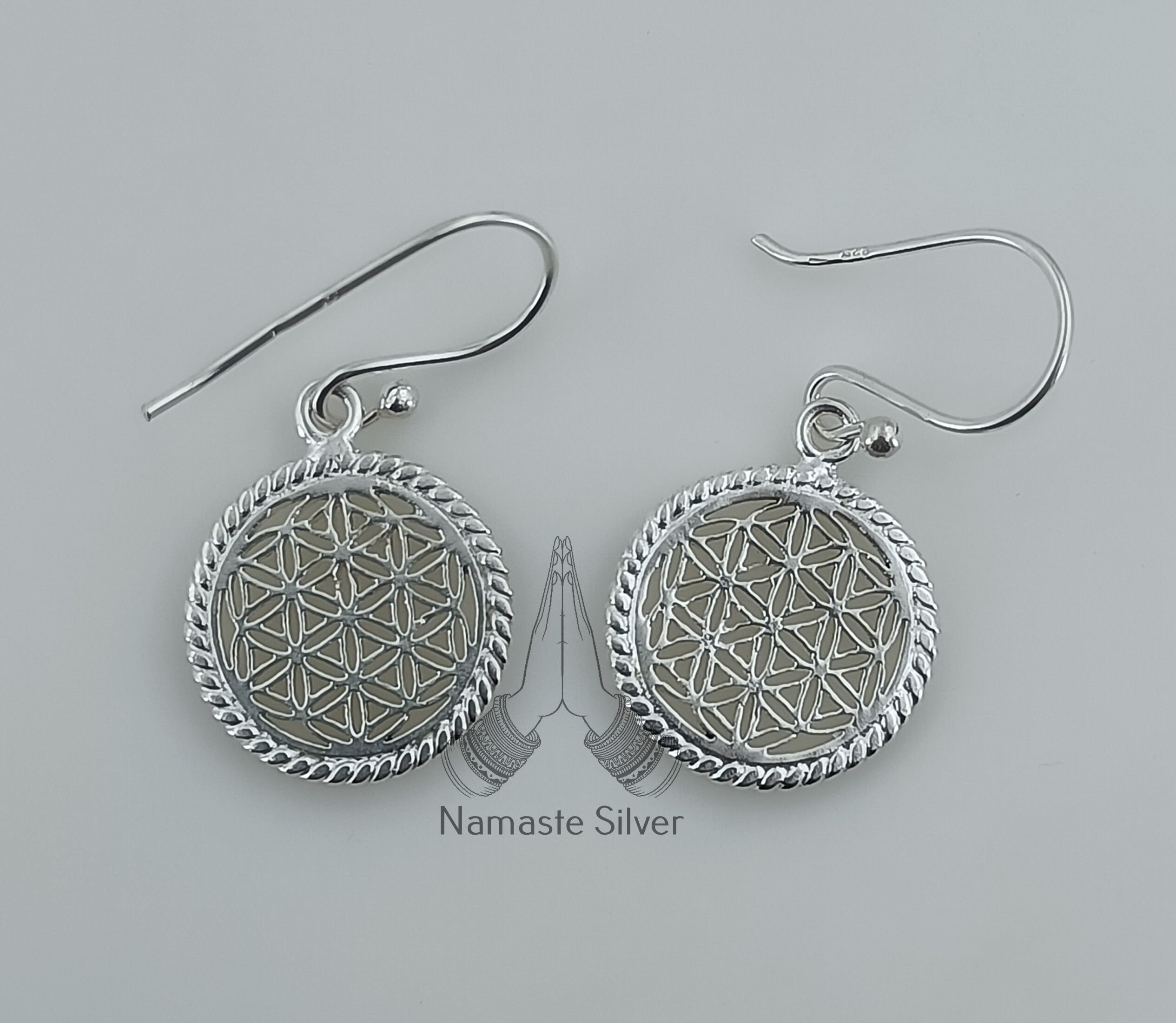 Flower of Life 925 Sterling Silver Handmade Dangle Earrings for Women Sacred Circle Geometry Jewelry Birthday Christmas Anniversary Gift