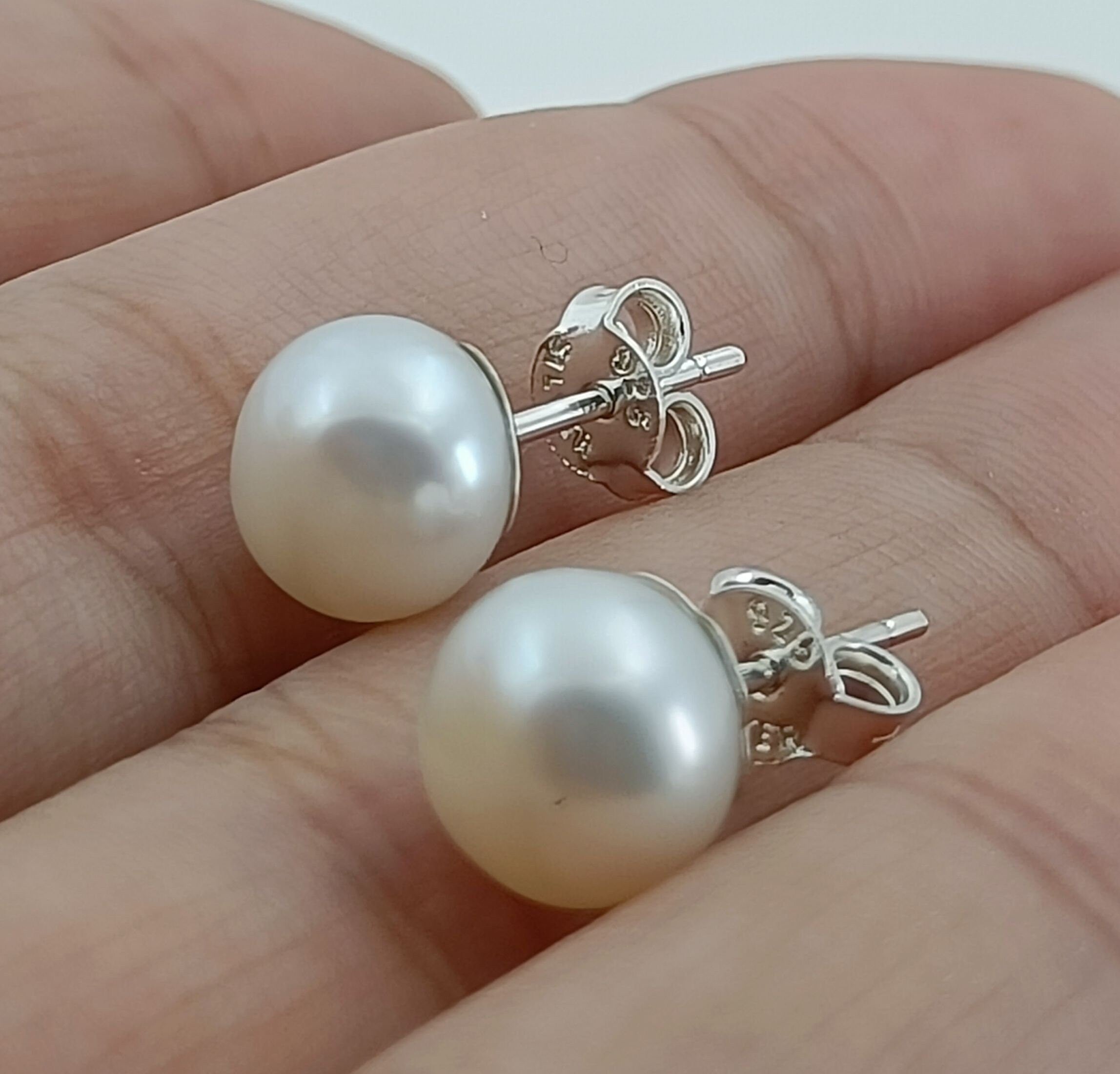 Freshwater Pearl Sterling Silver Handmade Studs Earrings, Pearl Jewelry, Pearl Earrings, Bridal Earrings, Gift for Her, Pearl Silver Studs