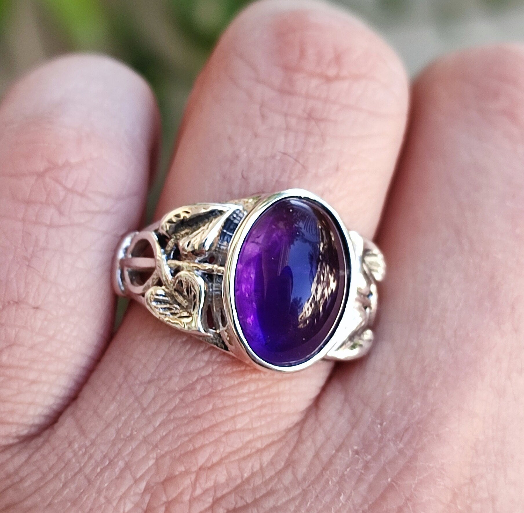 Amethyst Sterling Silver Ring Handmade Statement Natural Purple Gemstone Boho Gift for her Birthday Anniversary Christmas Valentine's Day