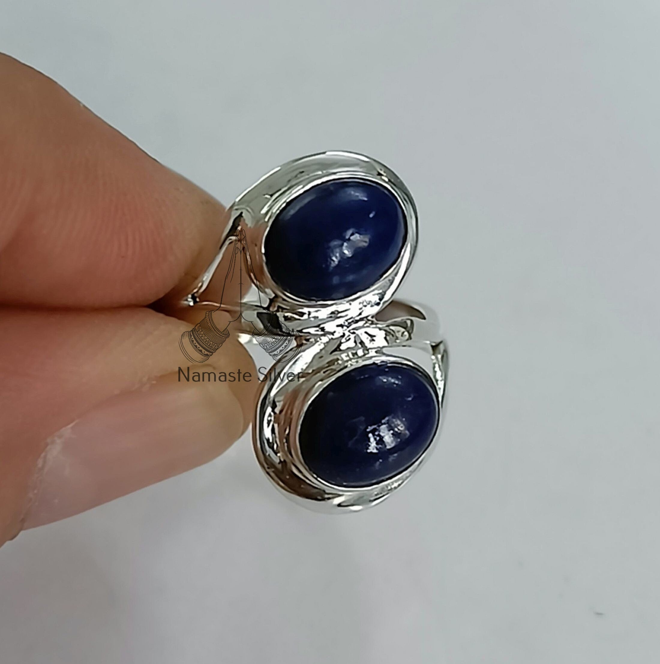 Lapis Lazuli Oval 925 Sterling Silver Handmade Statement Women Ring, Dual Blue Gemstone ring, Boho Ring, Gift for her, Lapis Lazuli Ring