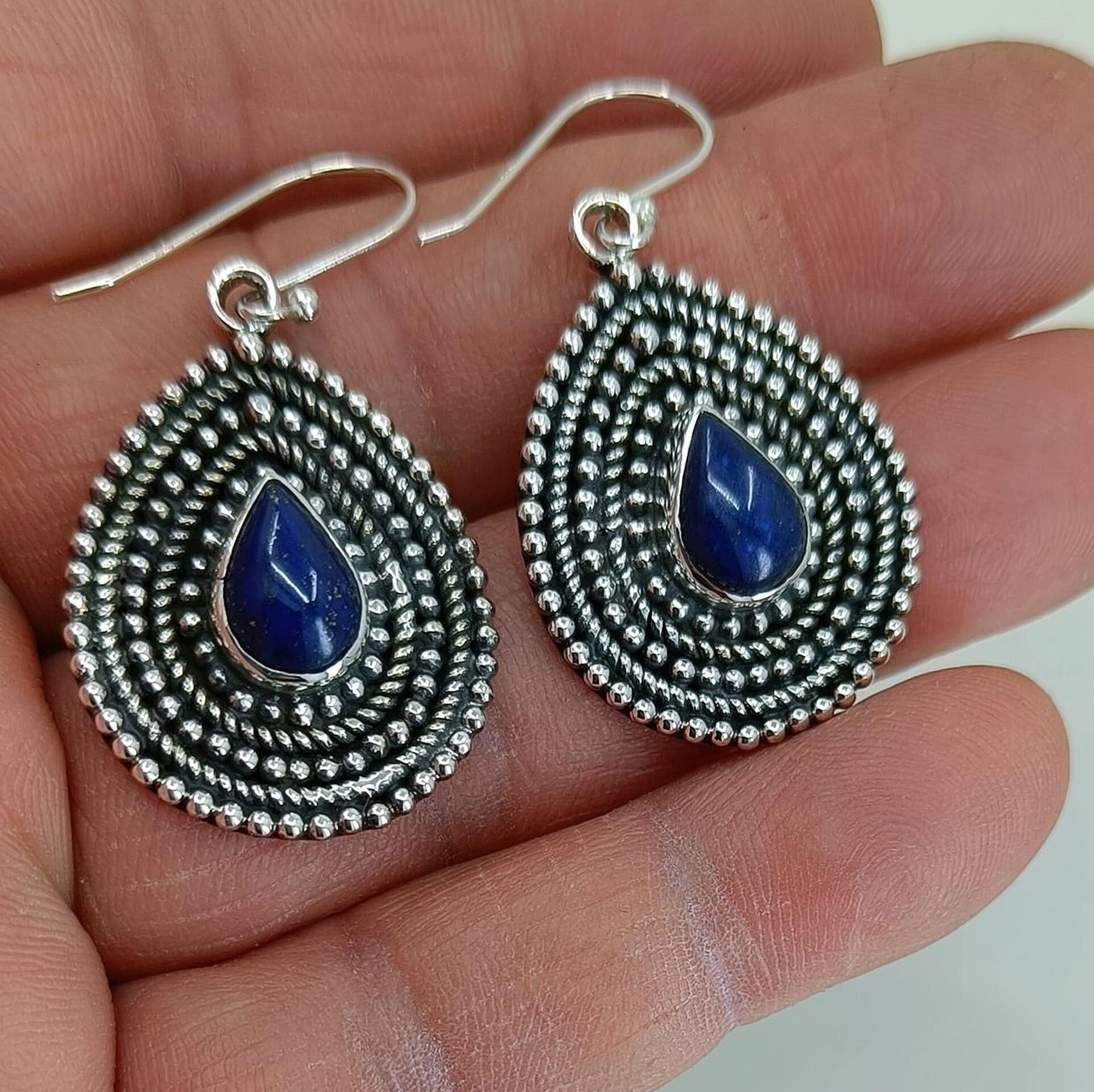 Lapis Lazuli Sterling Silver Handmade Dangle Earrings Boho Gemstone Gift for her Birthday Anniversary Wedding Christmas Valentine's Day