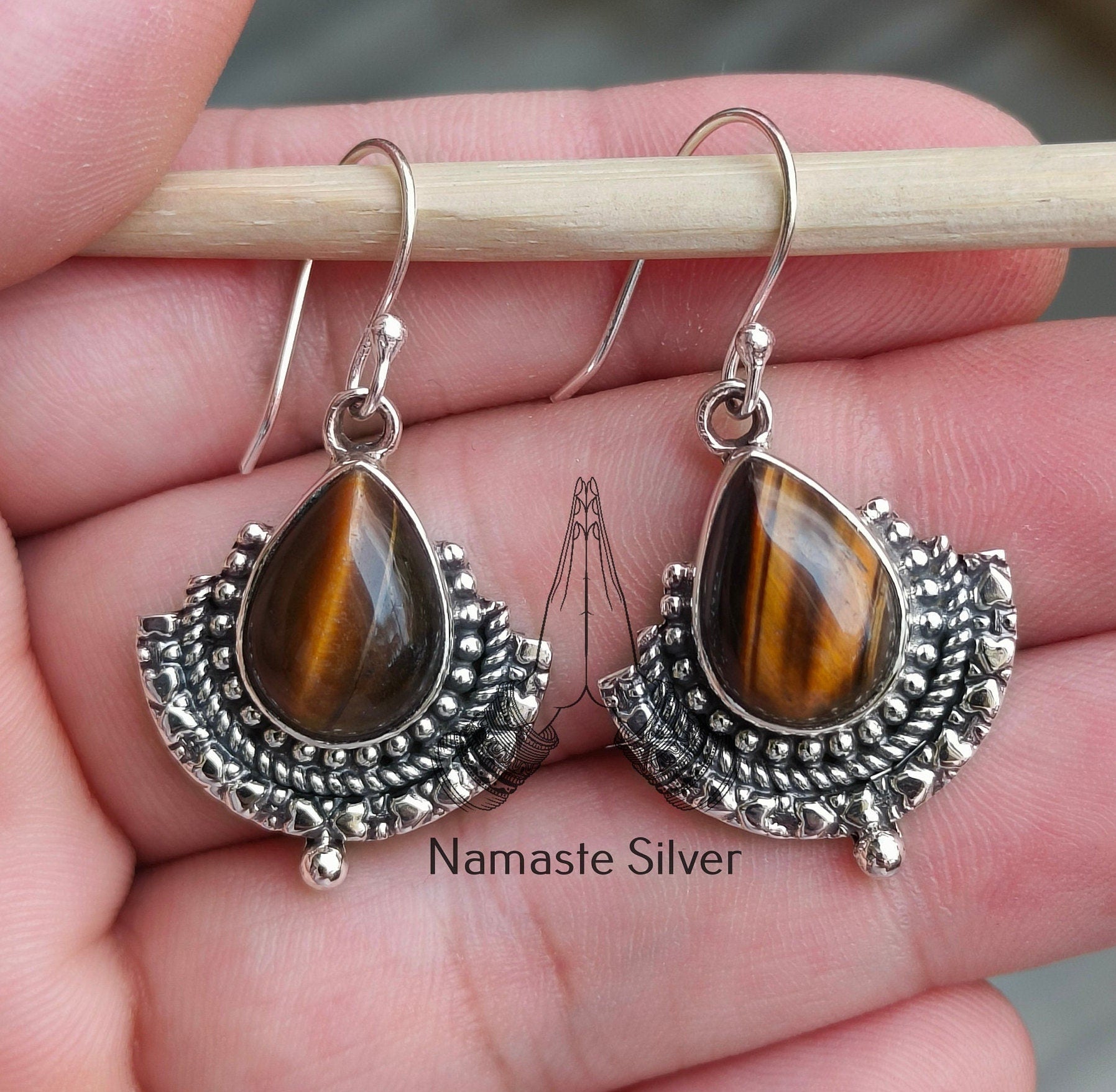 Natural Tigers Eye 925 Sterling Silver Handmade Dangle Earrings Gemstone Boho Gift for Her Birthday Anniversary Christmas Valentine's Day