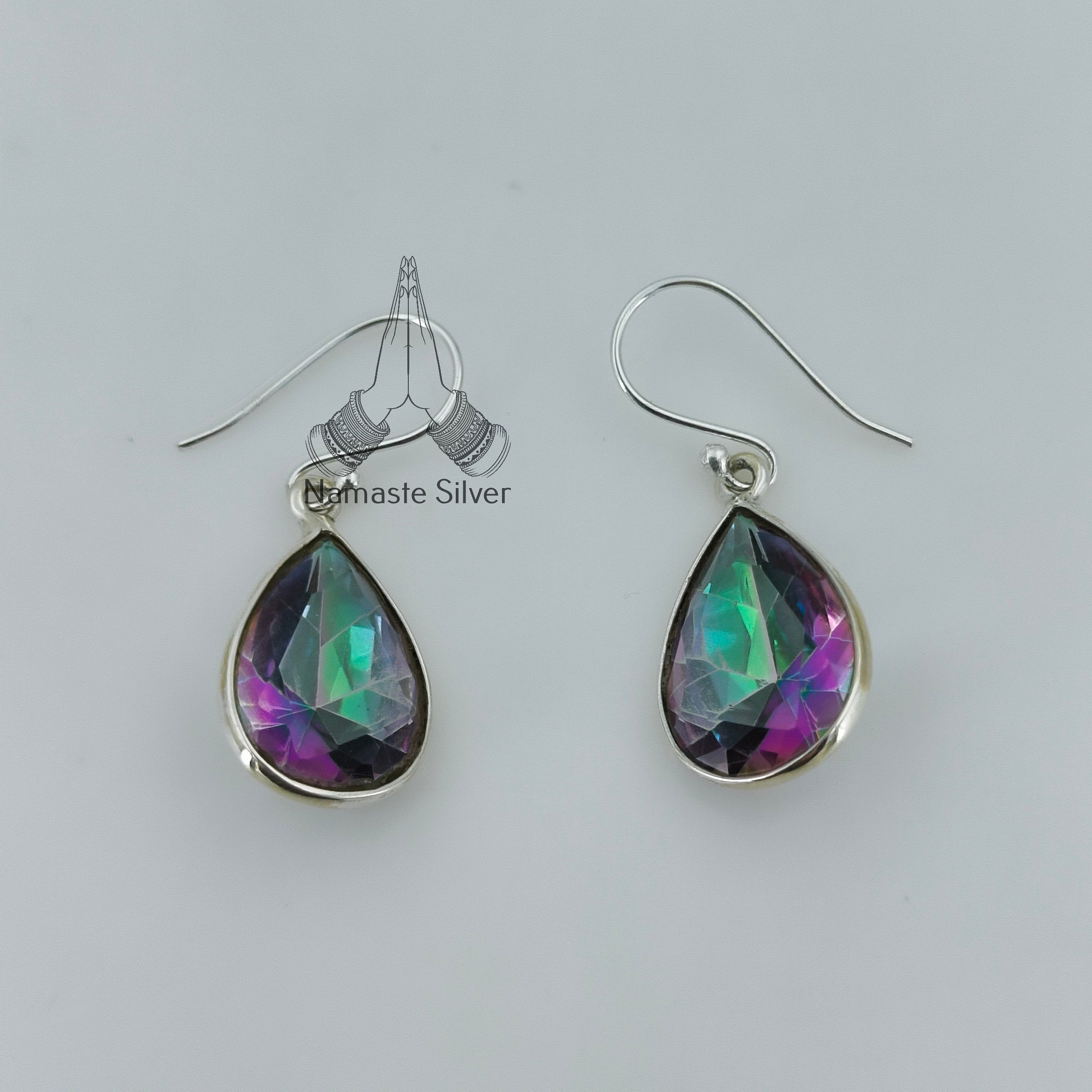 Mystic Topaz Pear Shape Sterling Silver Handmade Women Dangle Earrings Gemstone Gift for her Birthday Anniversary Christmas Valentine's Day