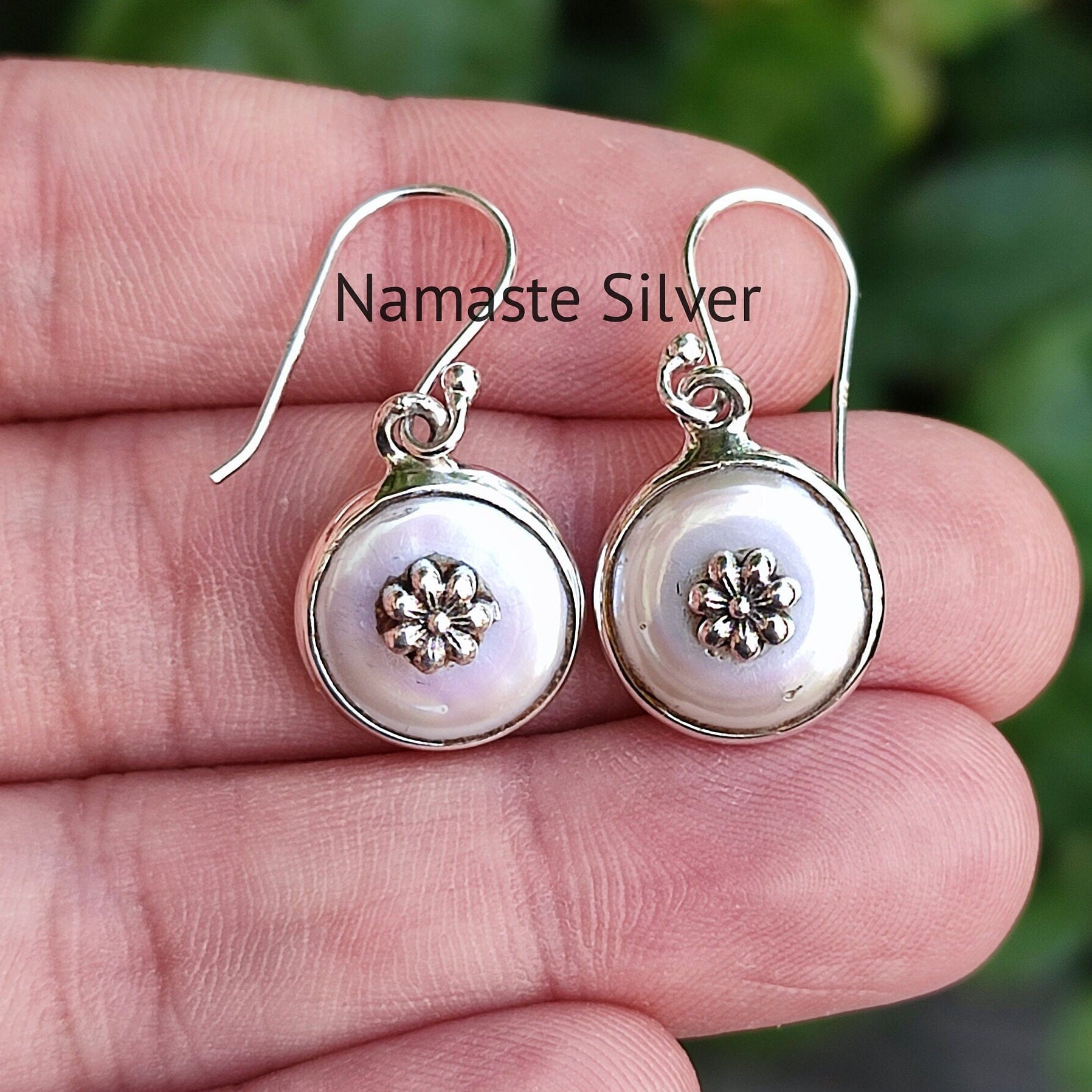 Freshwater Coin Pearl 925 Sterling Silver Handmade Dangle Floral Earrings, Coin Pearl Earrings, Handmade Earrings, Pearl Silver Earrings