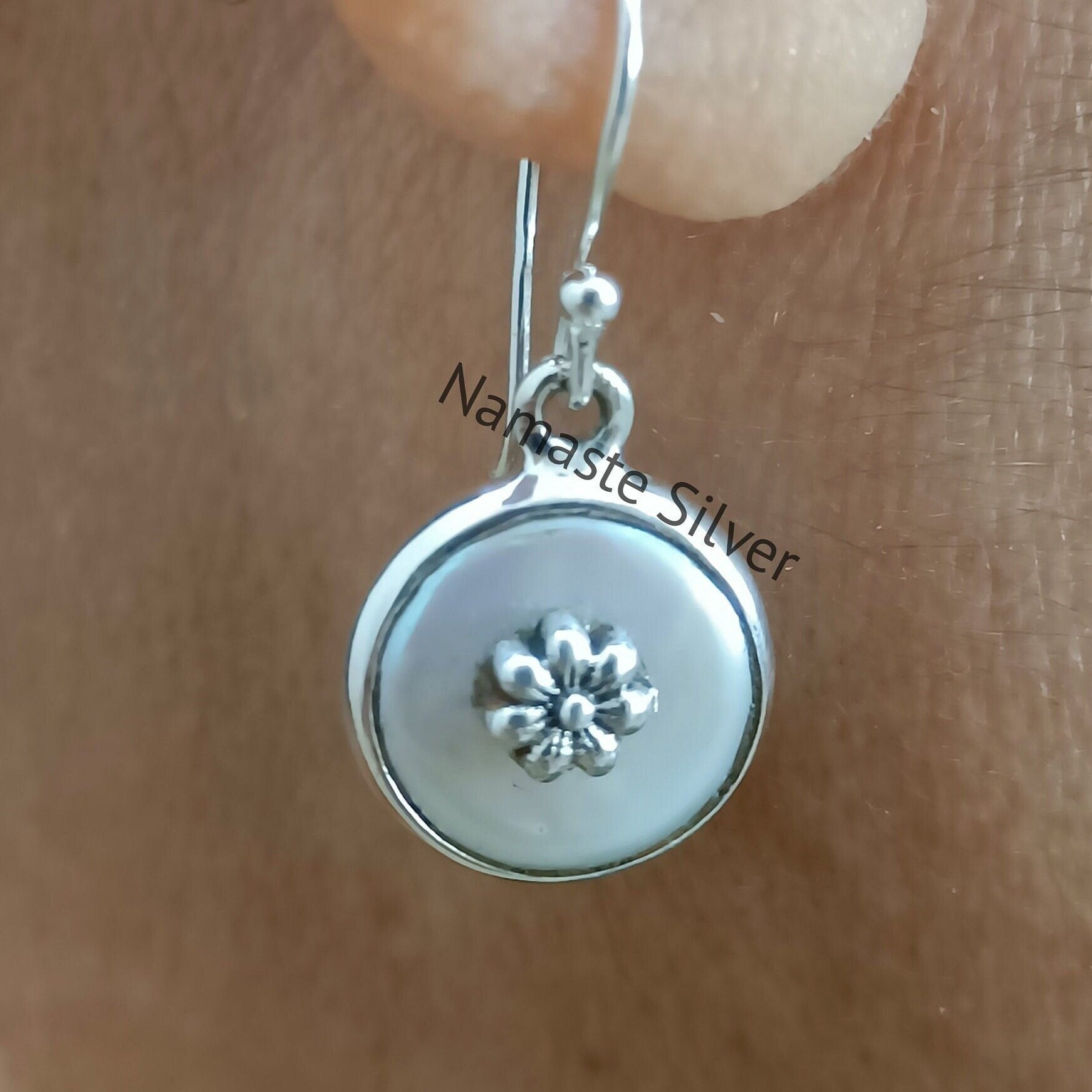 Freshwater Coin Pearl 925 Sterling Silver Handmade Dangle Floral Earrings, Coin Pearl Earrings, Handmade Earrings, Pearl Silver Earrings