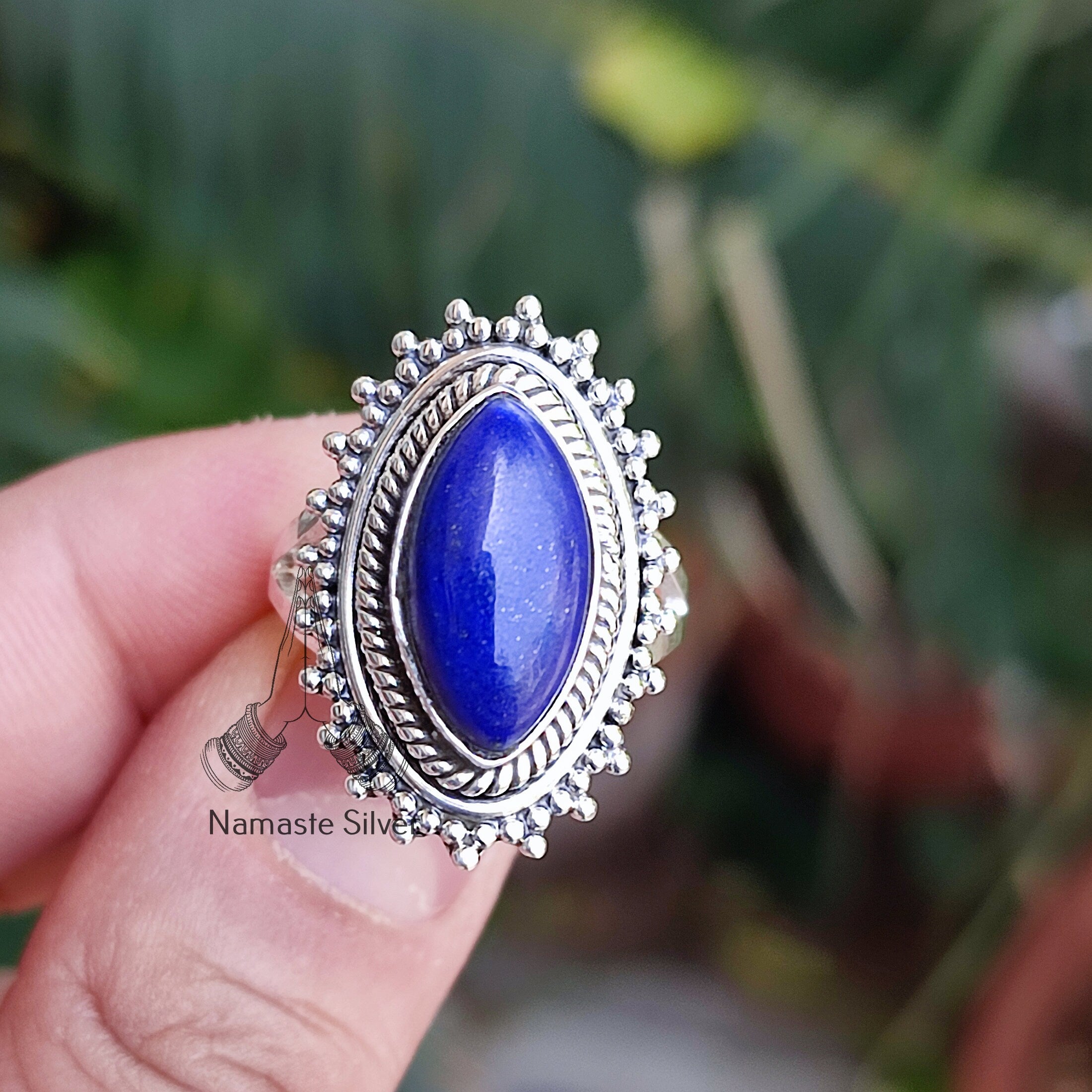 Lapis Lazuli 925 Sterling Silver Handmade Statement Women Ring, Blue Gemstone Boho Jewelry,  Gift for her Birthday Anniversary Christmas