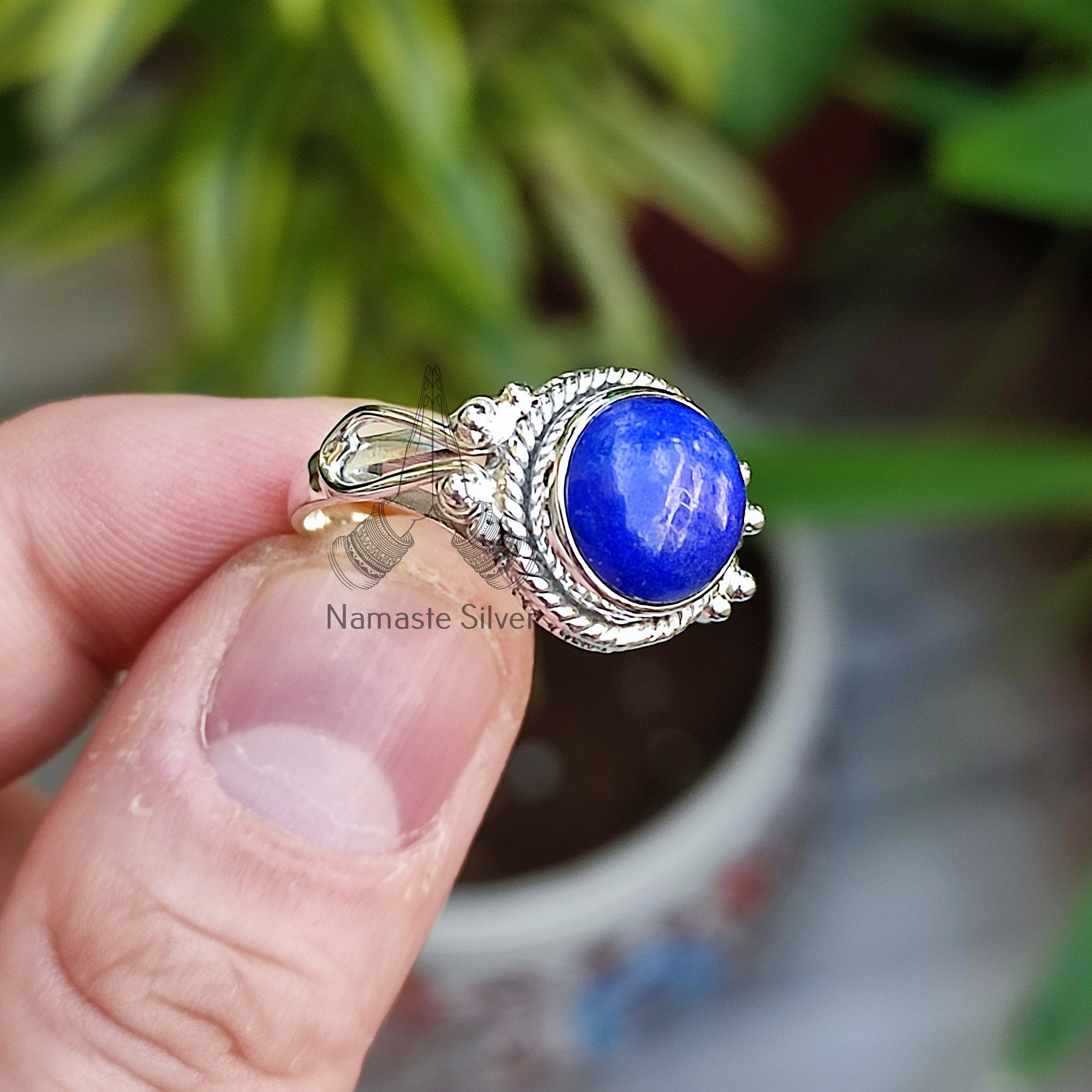 Lapis Lazuli Round Sterling Silver Handmade Statement Women Ring,  Lapis Lazuli Silver Ring, Dainty Minimalist Ring, Gift for her Birthday