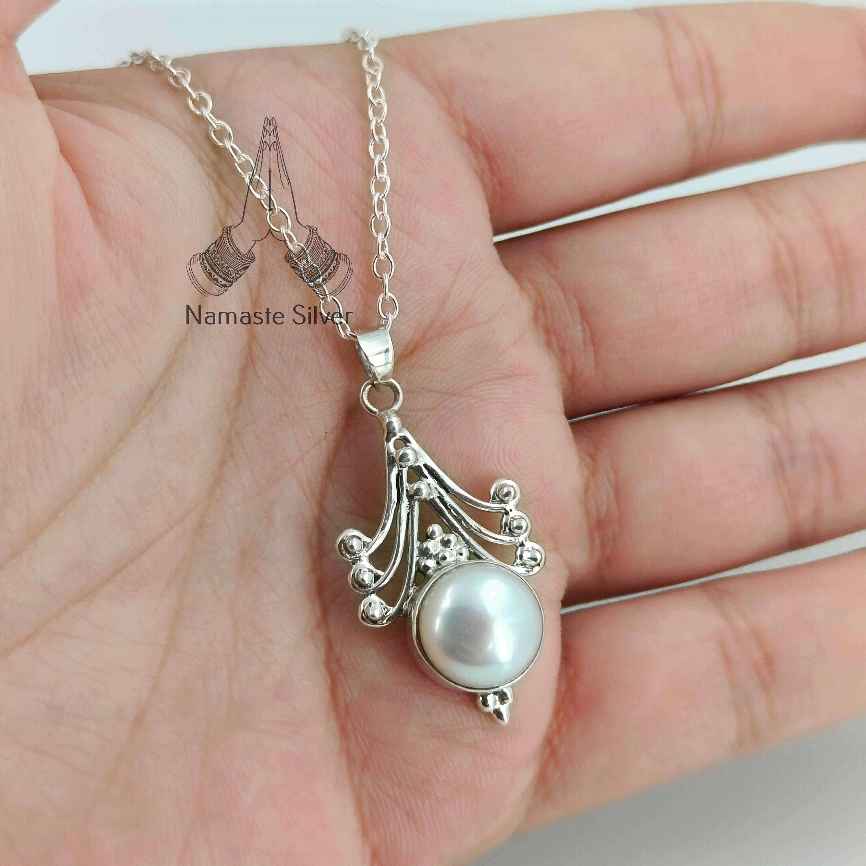 Freshwater Pearl 925 Sterling Silver Handmade Pendant Chain Necklace Gift for her Birthday Anniversary Christmas Valentine's Day Wedding