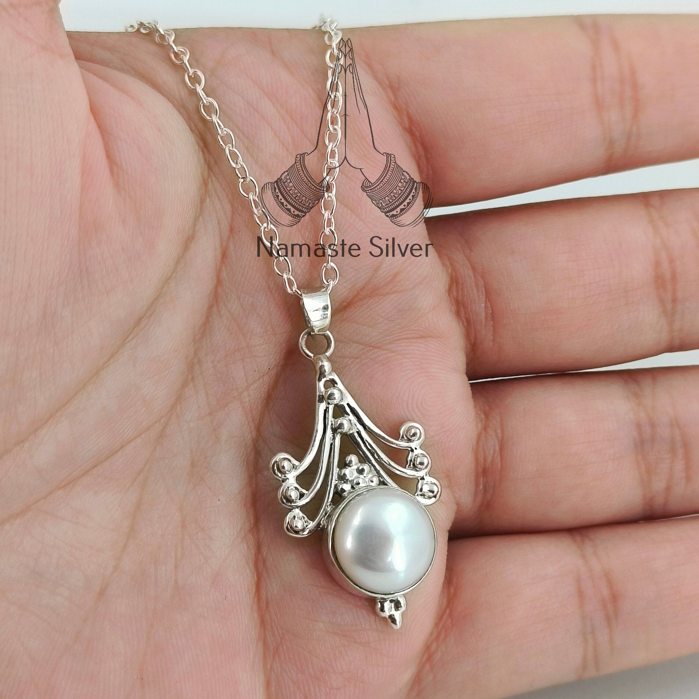 Freshwater Pearl 925 Sterling Silver Handmade Pendant Chain Necklace Gift for her Birthday Anniversary Christmas Valentine's Day Wedding