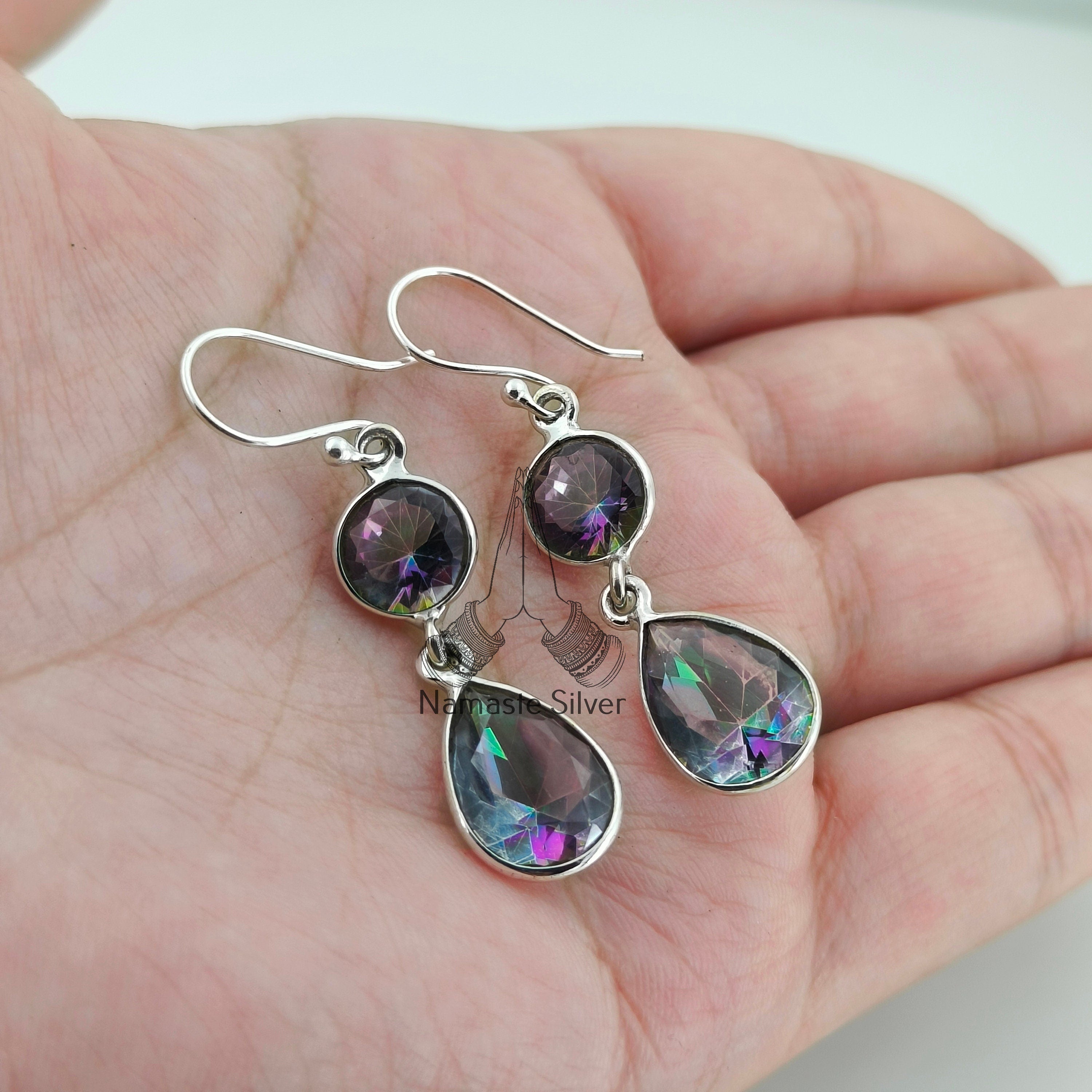 Mystic Topaz 925 Sterling Silver Handmade Dangle Earrings Boho Gift for her Birthday Anniversary Christmas Valentine's Mother's Day