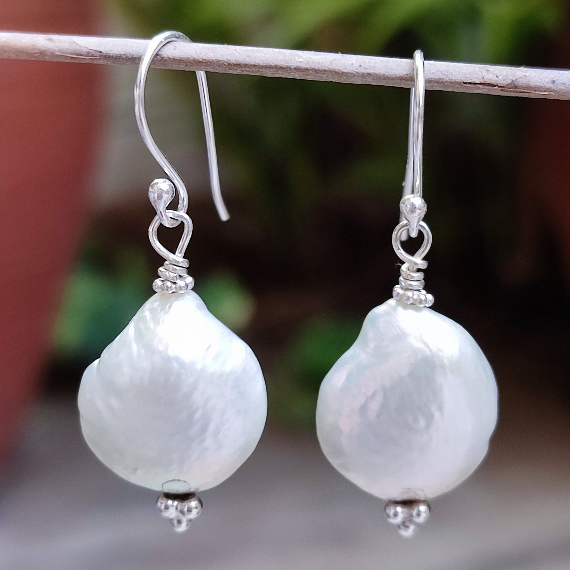 Freshwater Baroque Pearl 925 Sterling Silver Handmade Dangle Earrings, Pearl Dangle Earrings, Baroque Pearl Silver Earrings, Pearl Earrings