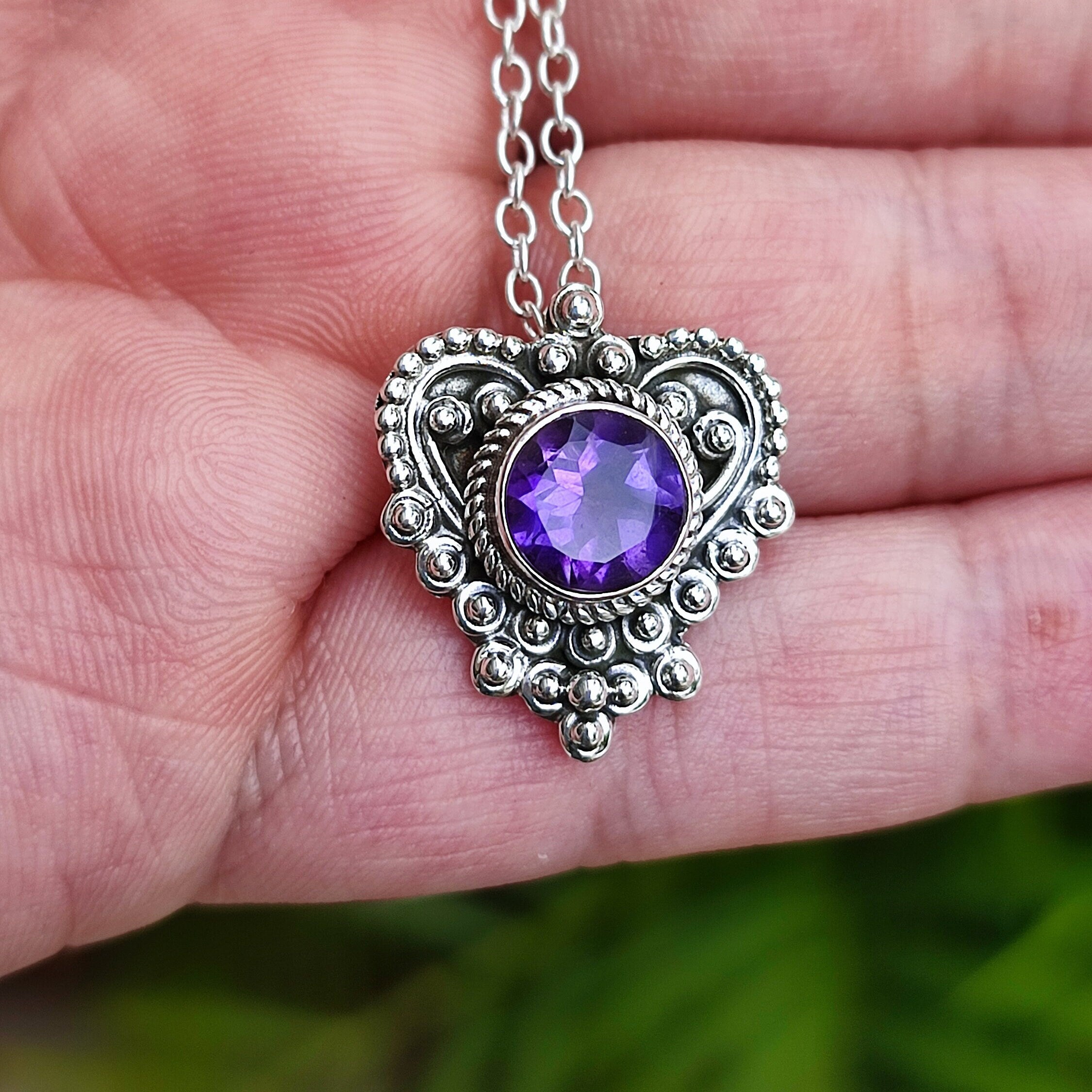 Natural Amethyst Sterling Silver Necklace Handmade Purple Gemstone Pendant Gift for her Mom Birthday Anniversary Christmas Valentine Wedding