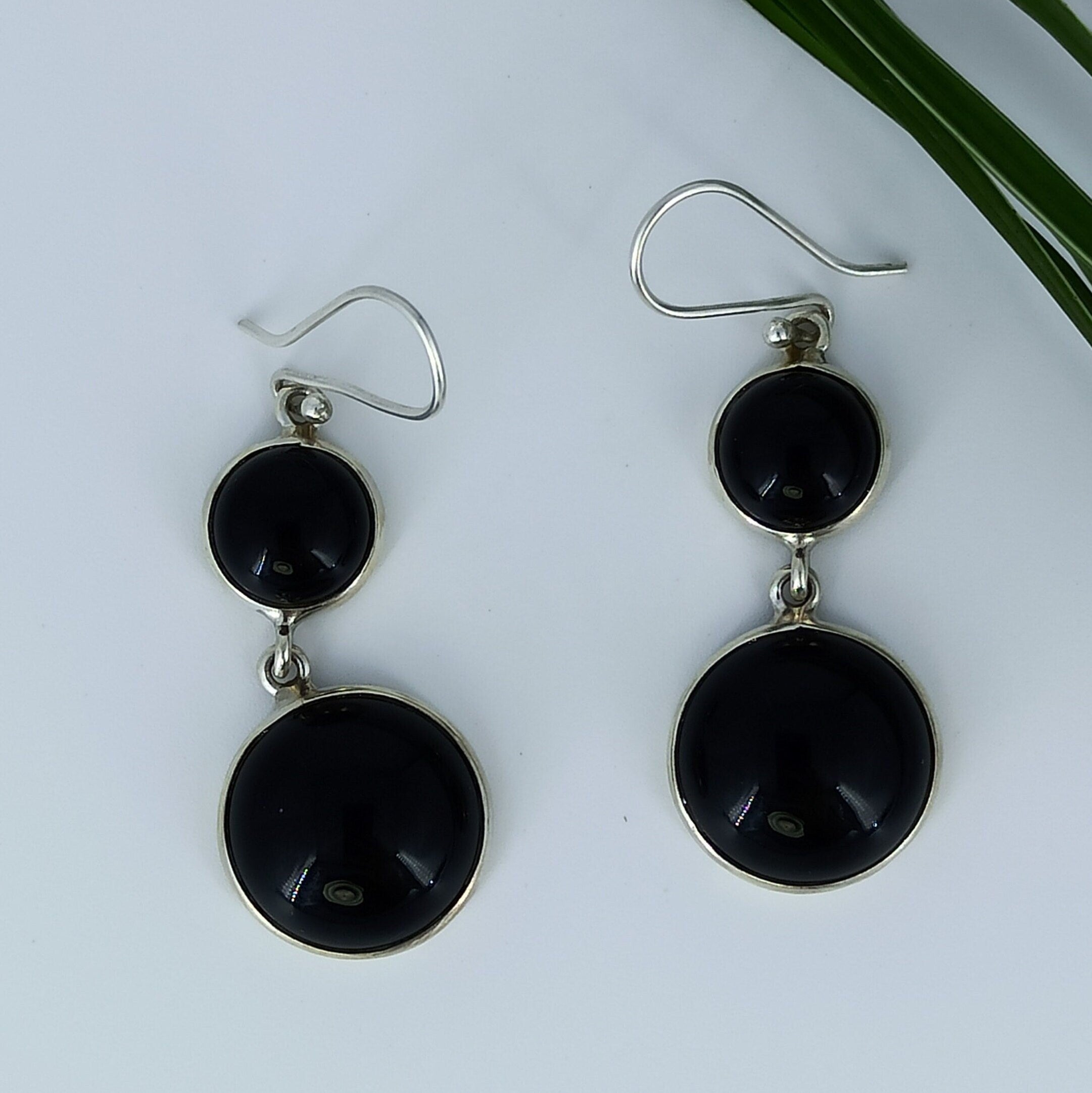 Black Onyx and Silver Earrings - Elegant Small Earrings deals Handmade in Nepal - Black Stone Jewelry - Bohemian Earrings - Black Onyx Earrings